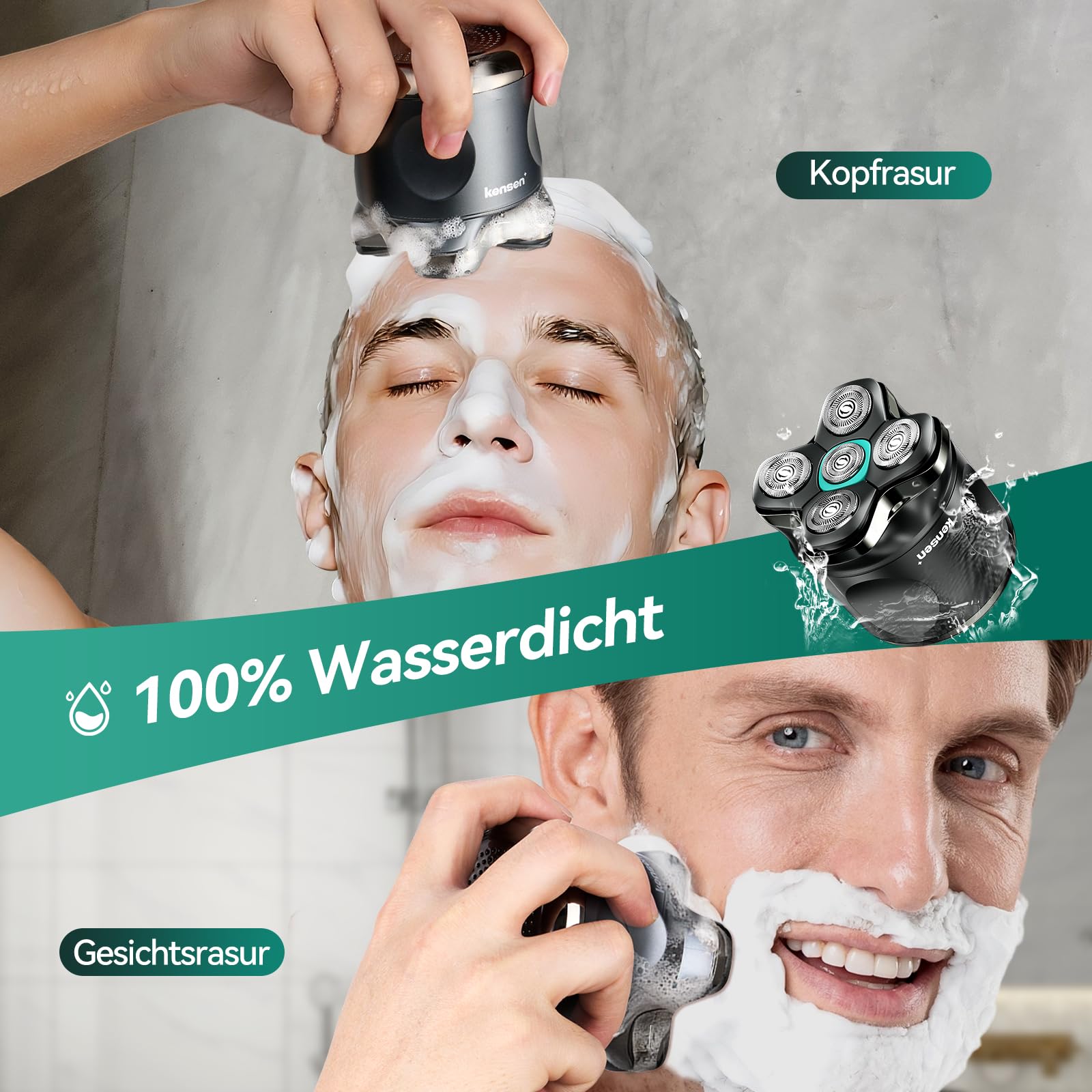 Glatzen Rasierer Herren, kensen Kopfrasierer Glatze Wasserdicht Head Shaver 5D Beweglicher Kopf Rasierer Herren Magnetischer Glatzenschneider Trocken-Und Nassrasur Bald Shaver Typ-C-Anschluss