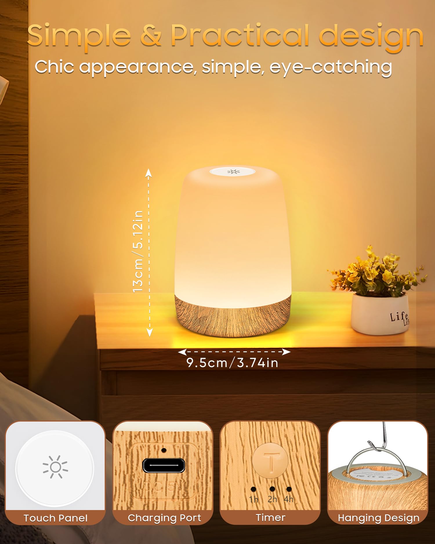 Tischlampe Drahtlose LED - Nacht Tisch - Lampe Touch Dimmbar mit warmem Licht & 256 RGB Farbwechsel, Lampenbatterie Wiederaufladbares Stilllicht Dimmbar mit Timer, Nachtlicht für Kinder