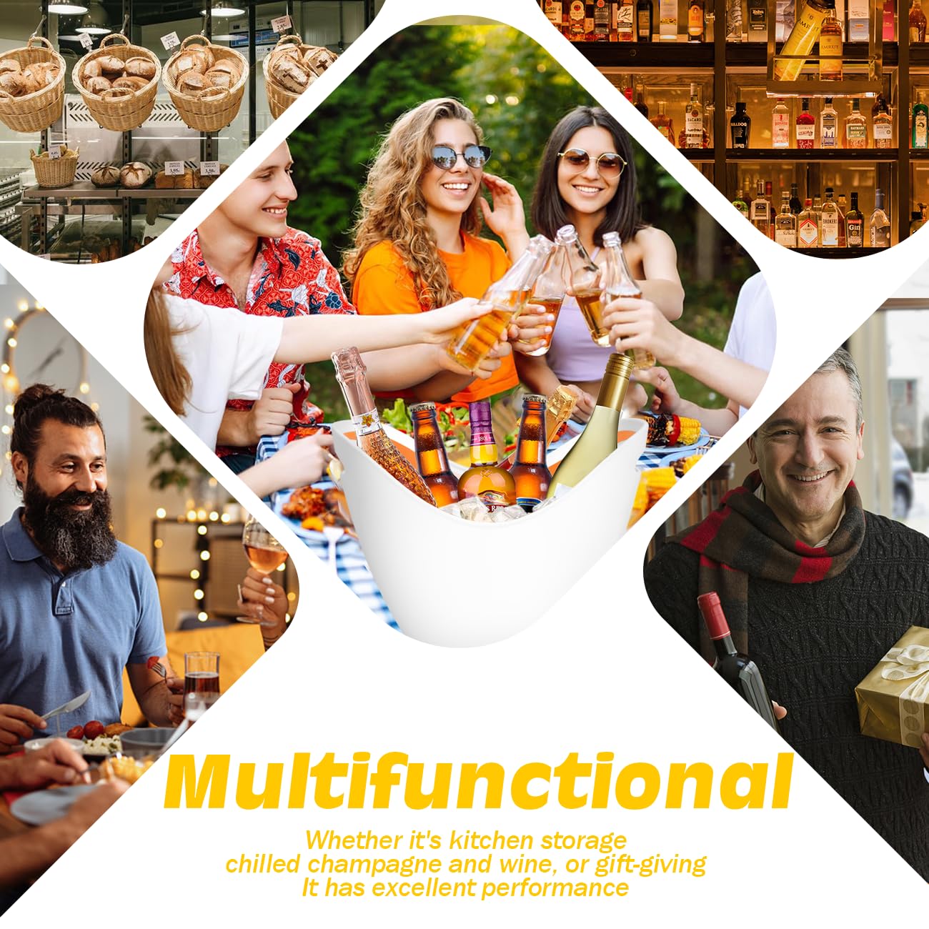 8L Eiseimer, Champagnereimer, Eiseimer, Weinkühler, Champagnerkühler, großer Eiseimer, Küchenobst und Gemüselagerbehälter (Clear)