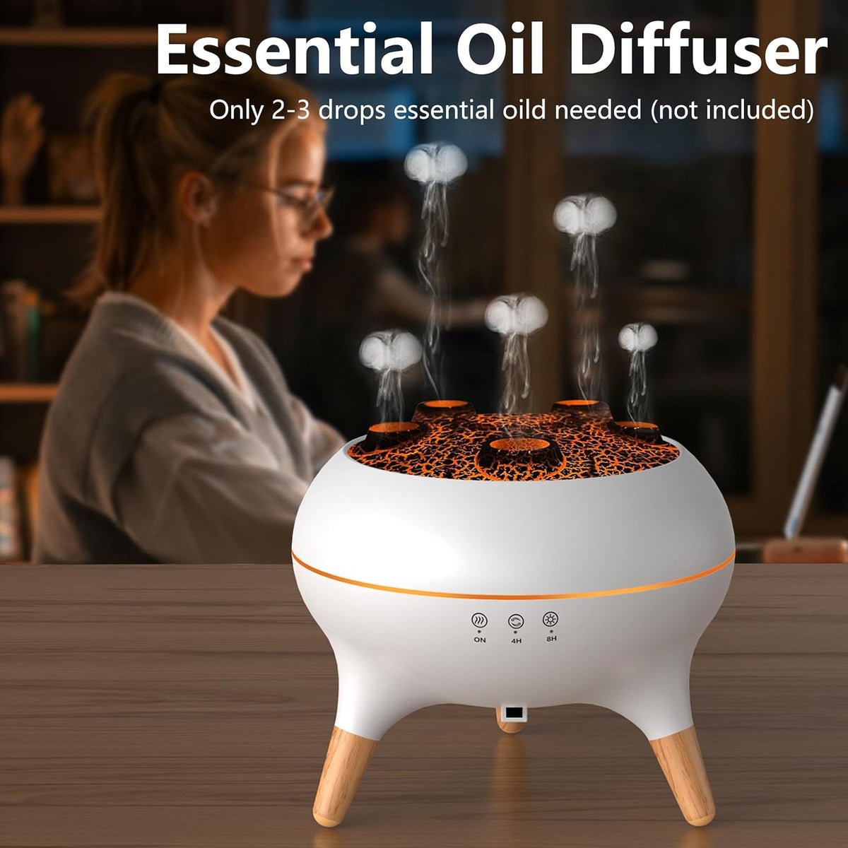 Flammen Aroma Diffuser, 250mL Luftbefeuchter Schlafzimmer, 2 Spray Muster DuftöL Diffuser,Air Diffuser Humidifier mit 7 Farben LED-Licht & Timing-Funktion