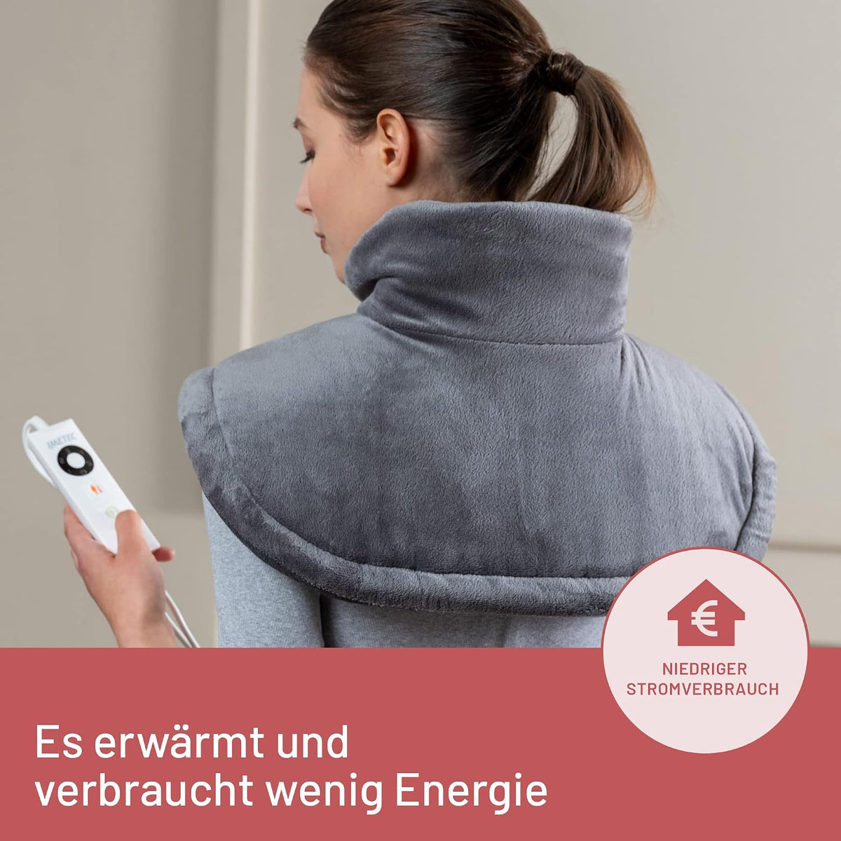 Heizkissen für Hals und Schultern, Wärmekissen 47 x 52 cm, antiallergischer Stoff, 5 Temperaturen, Electro-Block-Sicherheitssystem, schnelles Erhitzen, maschinenwaschbar