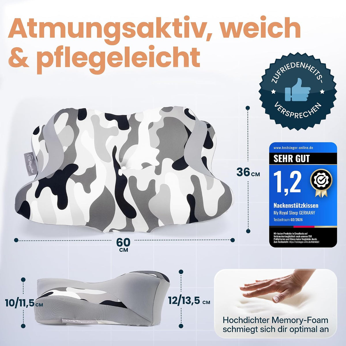 Nackenkissen – Ergonomisch - Höhenverstellbar -Seitenschläferkissen Nackenstützkissen Rückenschläferkissen Memory Foam Kopfkissen – Natürliche Nackenhaltung