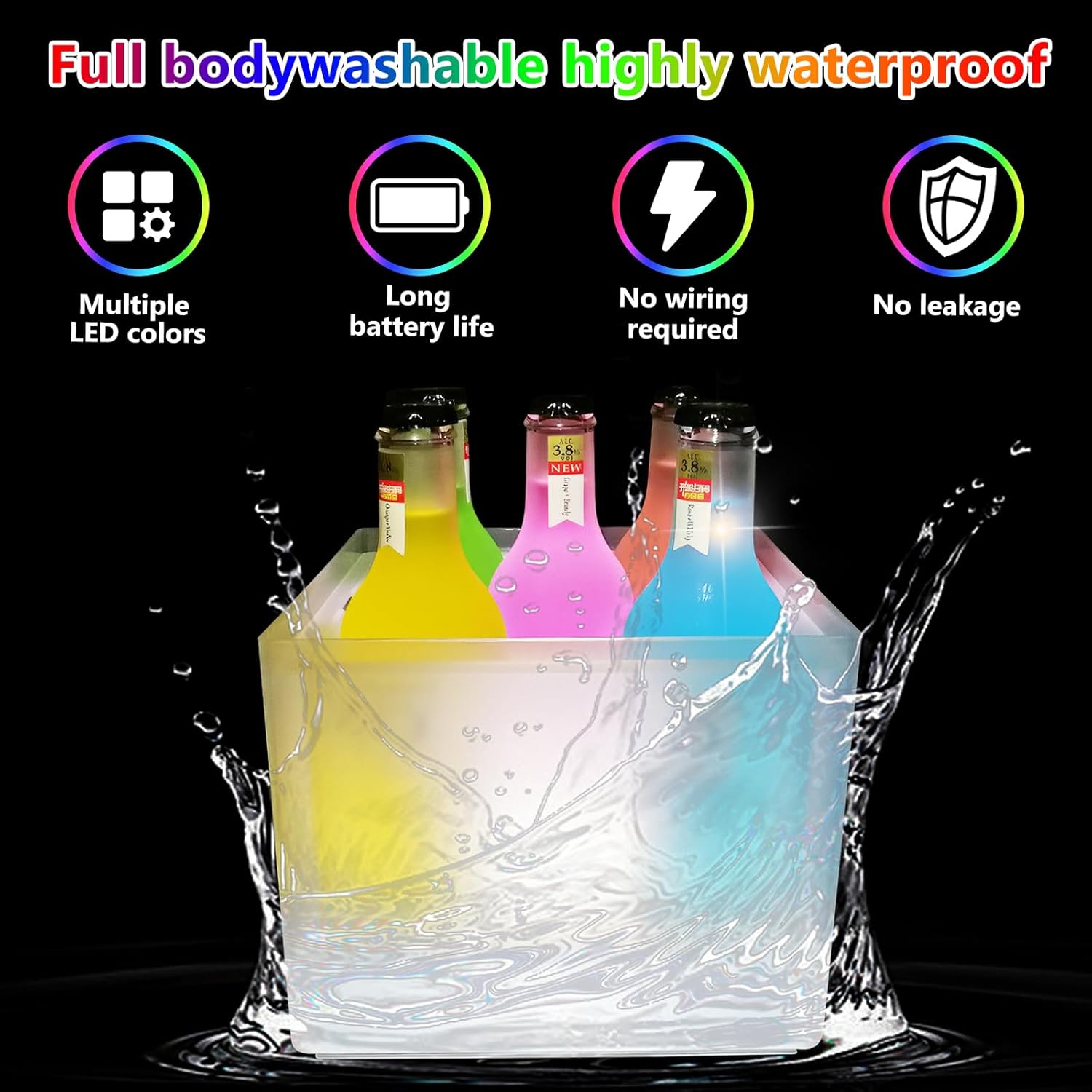 3,5 L LED Eiskübel, RGB Farbwechsel Champagnerkühler, Getränkekühler zum Kühlen von Champagner, Wein, Getränke, Bier, Eiskübel für Restaurant, Pub, Party, Bar - 1 Stück