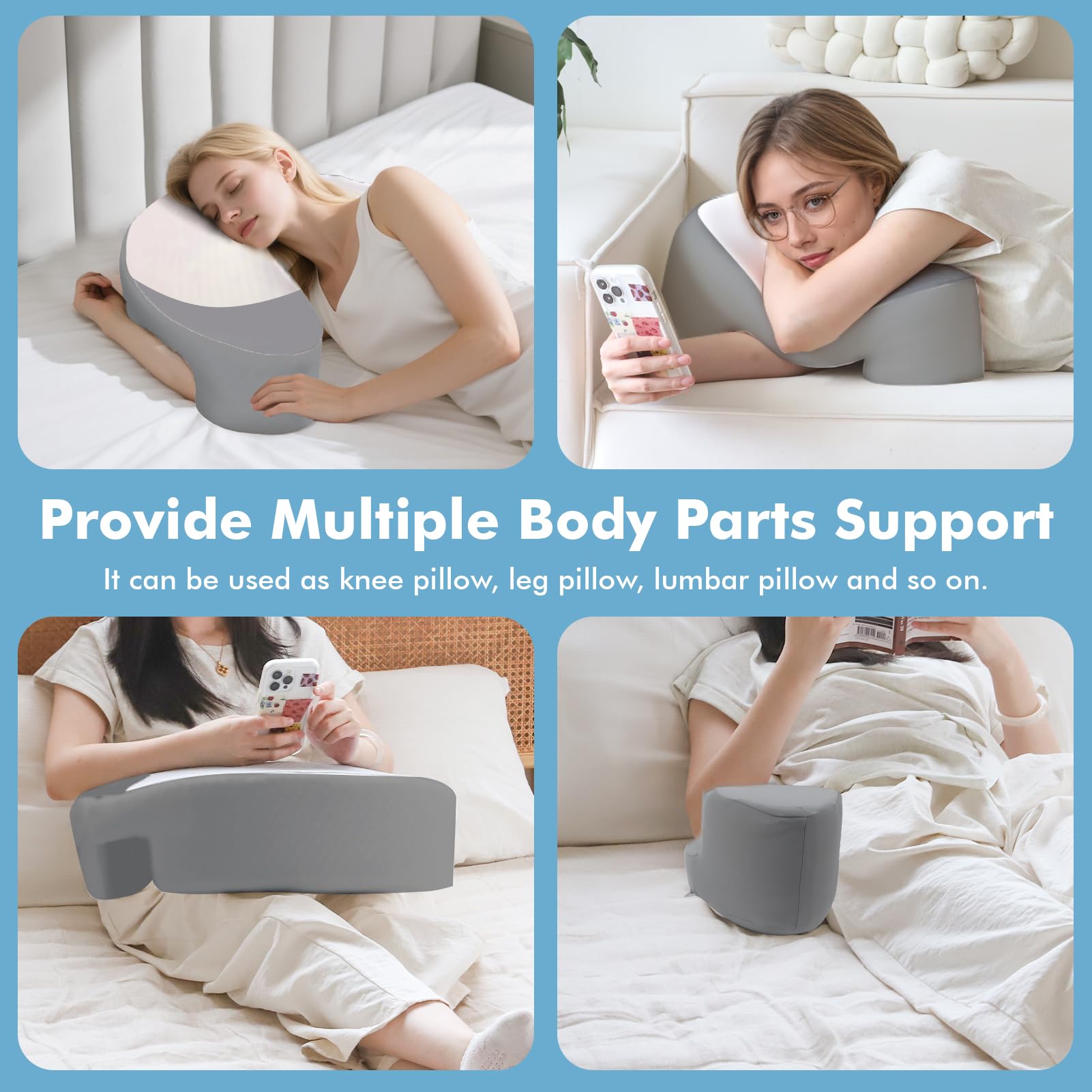 Seitenschläferkissen mit Armloch & Seidigem Kühlbezug, Ergonomisches Memory Foam Nackenkissen für Druckentlastung, Orthopädisches Kopfkissen mit Eisseide-Gewebe für Schulter & Arm