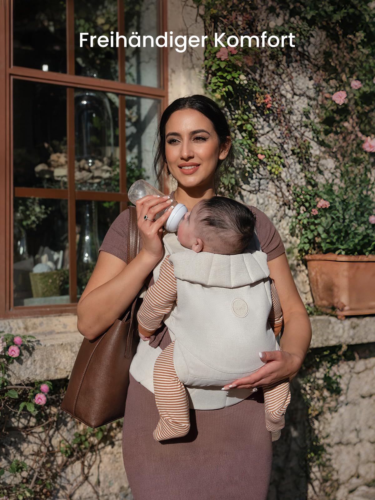 Babytrage, Ein-Klick-Schnalle für Einfaches Anlegen, Bequemer Träger von Neugeborenem bis Kleinkind mit Kopfstütze (3-20kg, 3-24Monate), Ergonomisch & Leicht