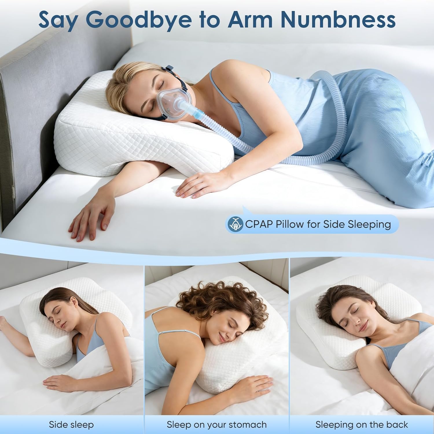 Seitenschläferkissen mit 3 Armloch, 2 in 1 Ergonomisches Seitenschläferkissen, Orthopädisches Nackenstützkissen aus Memory Foam, Kissen für Seitenschläfer, Rücken- und Bauchschläfer