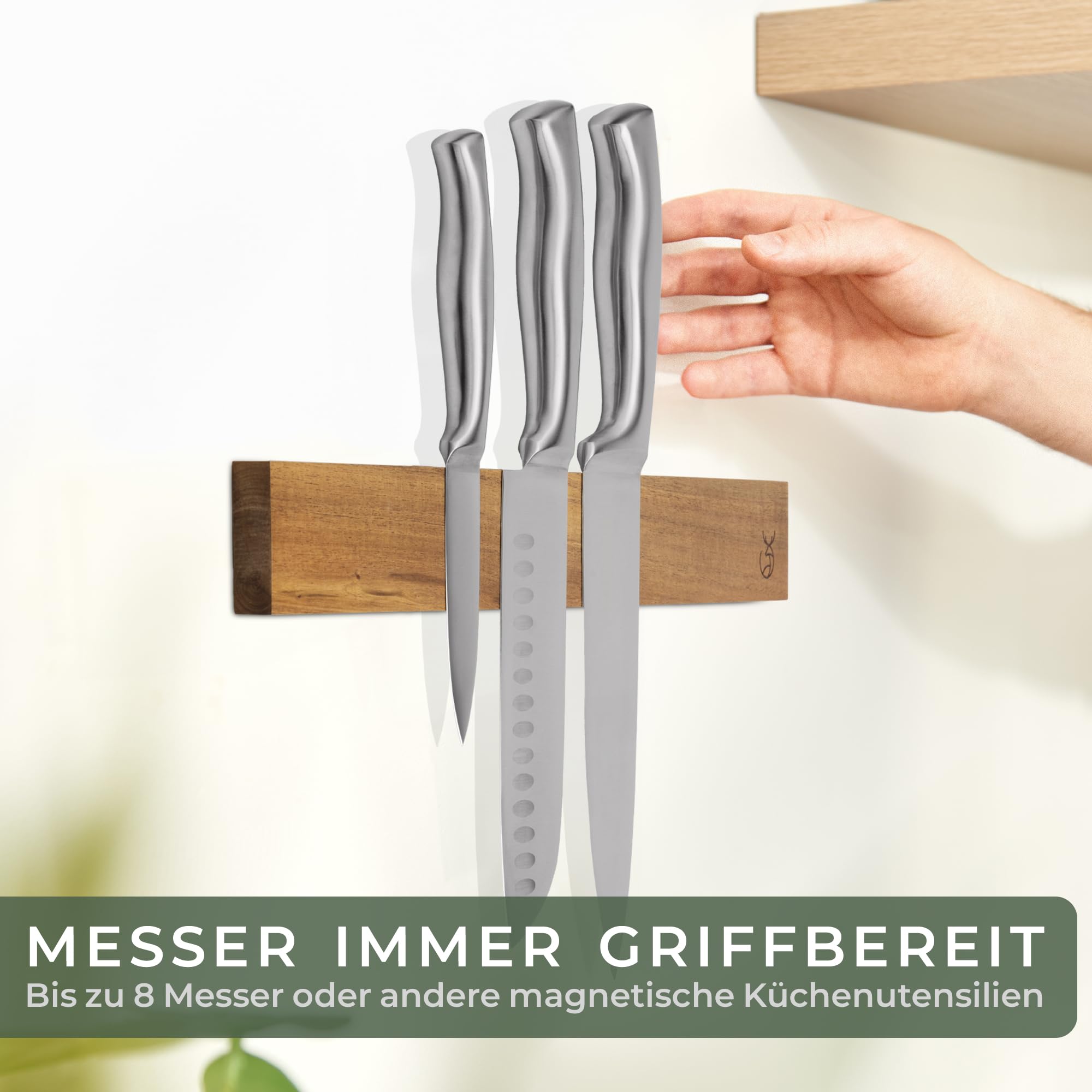 Magnetische Messerstreifen (40 x 5 cm) - Magnetstreifen aus elegantem Akazienholz - Magnetische Messerhalter für schwere Messer - Magnetische Messerstreifen zum Kleben oder Schrauben - Magnetische Messerhalterung