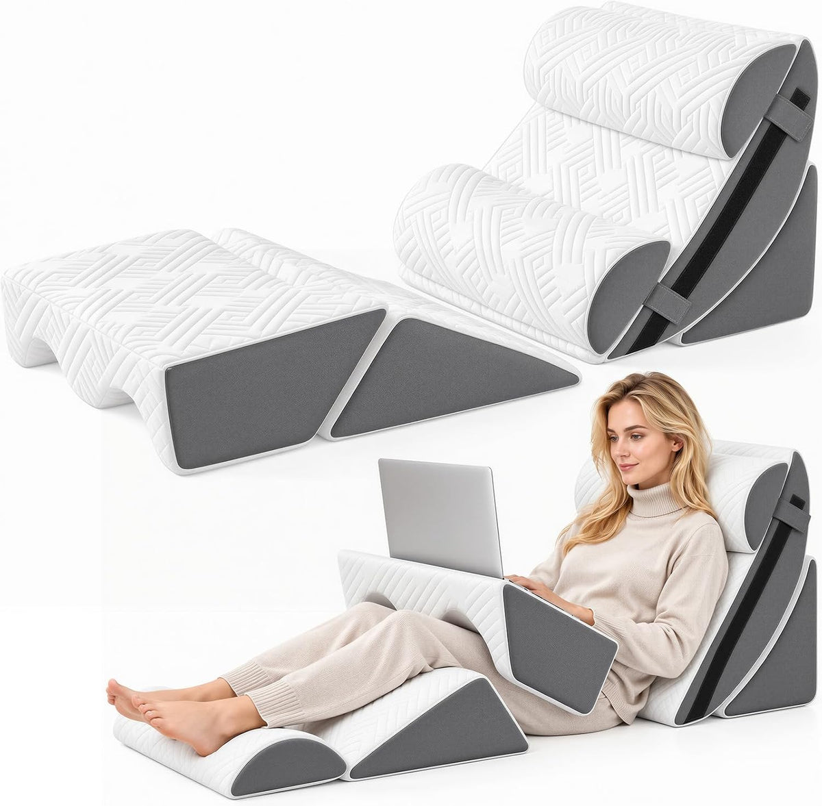 Orthopädisches Keilkissen- 6pcs Verstellbares Lesekissen - Rücken Nacken Beine