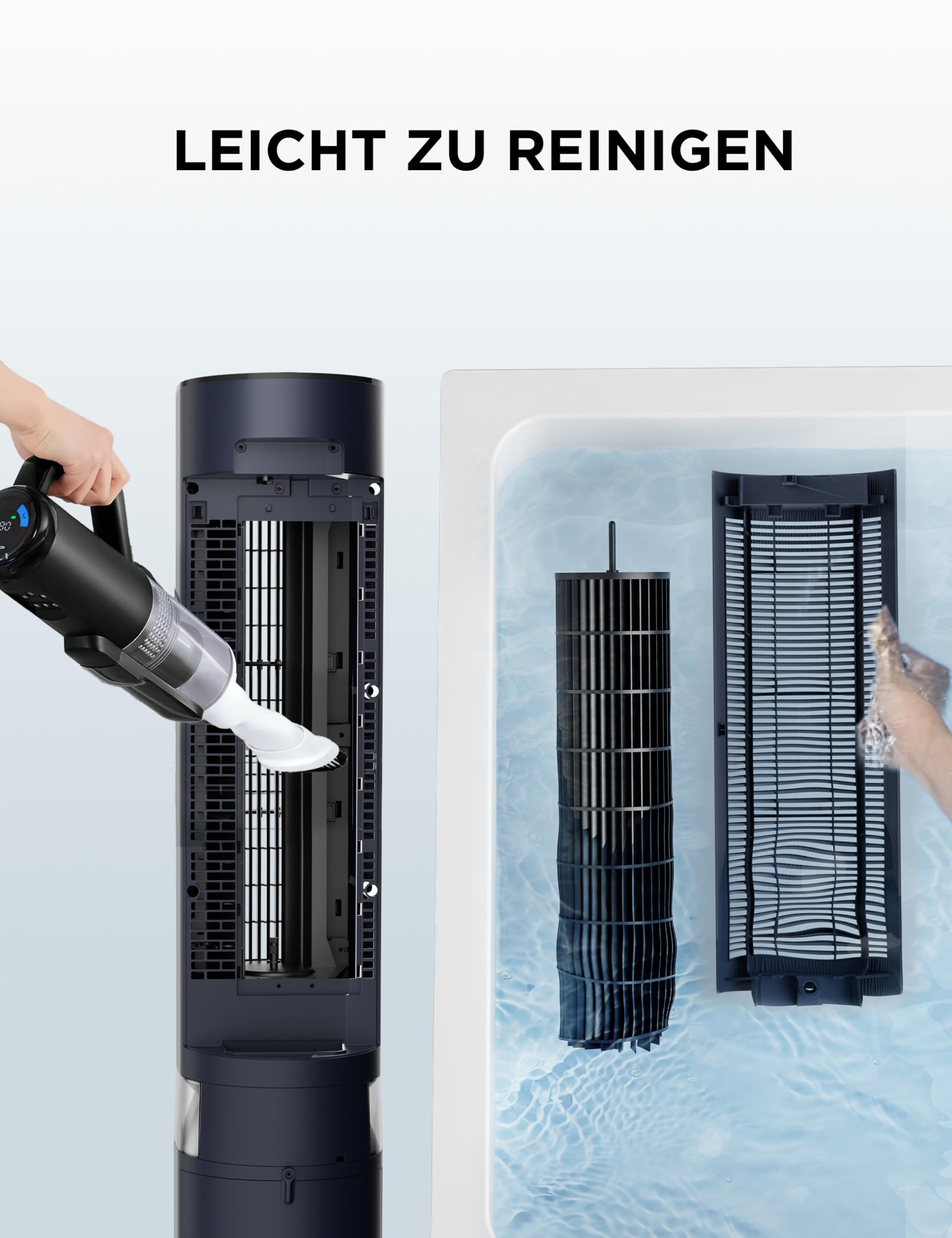 4-in-1 Mobile Klimaanlage Leiser:Luftkühler,Turmgebläse,Luftbefeuchter und Luftreiniger,mit Fernbedienung,5L Wassertank,355m³/h Luftdurchsatz,55W,LED-Display,Timer,Weiß
