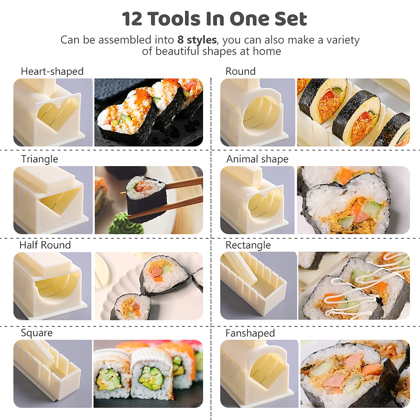 Sushi Set, 20-teiliges Kit für Anfänger, um sich selbst Sushi zu machen, Sushi-Platte mit Reisrollenformen, Gabel, Messer, Rollmatte, Sticks