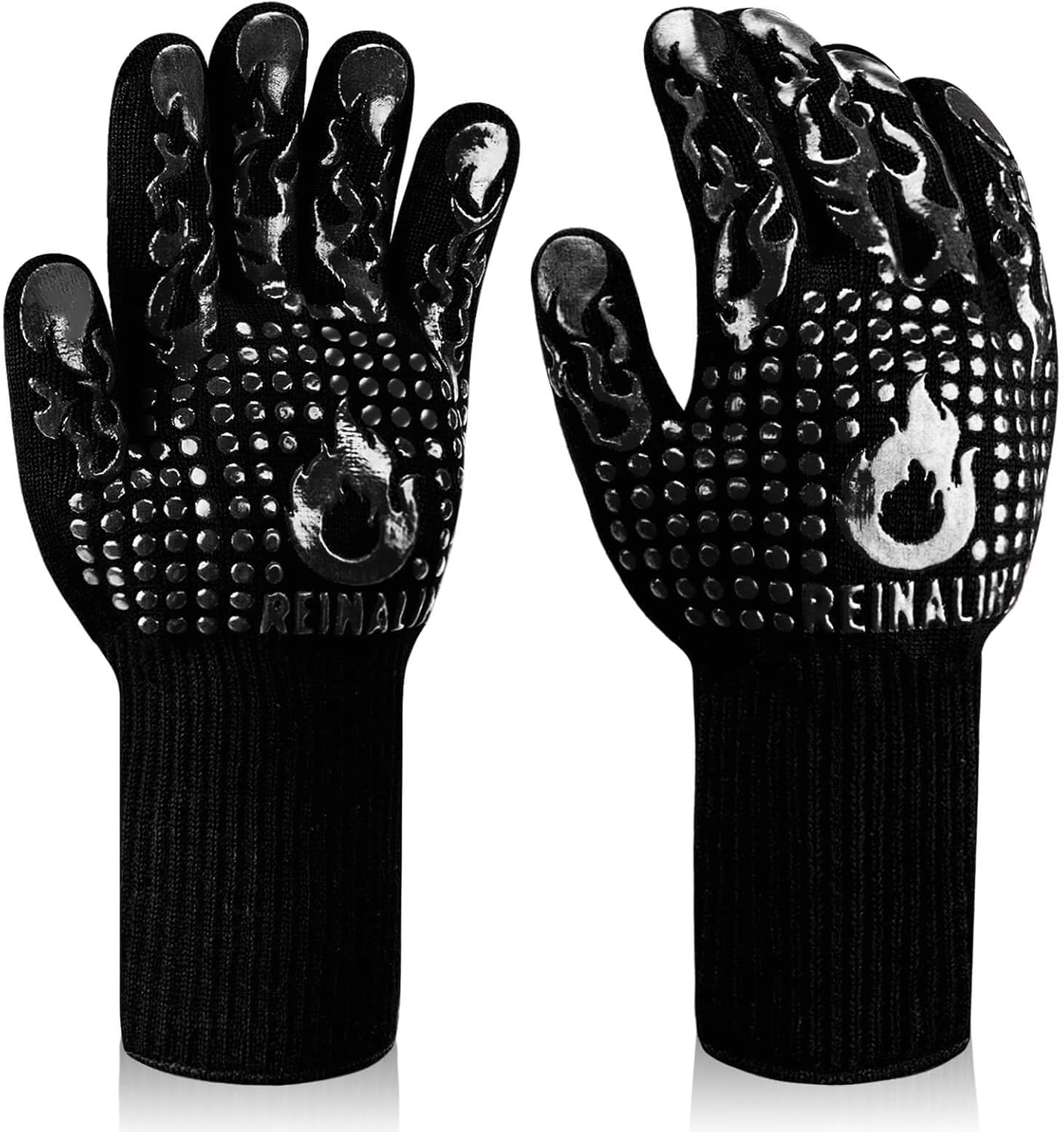 Gants de cuisine Reinalin, résistants à la chaleur jusqu'à 800 °C, gants de four, maniques, gants ignifugés, gants de barbecue, gants de cuisine, gants de pâtisserie (L/XL/XXL, noir)