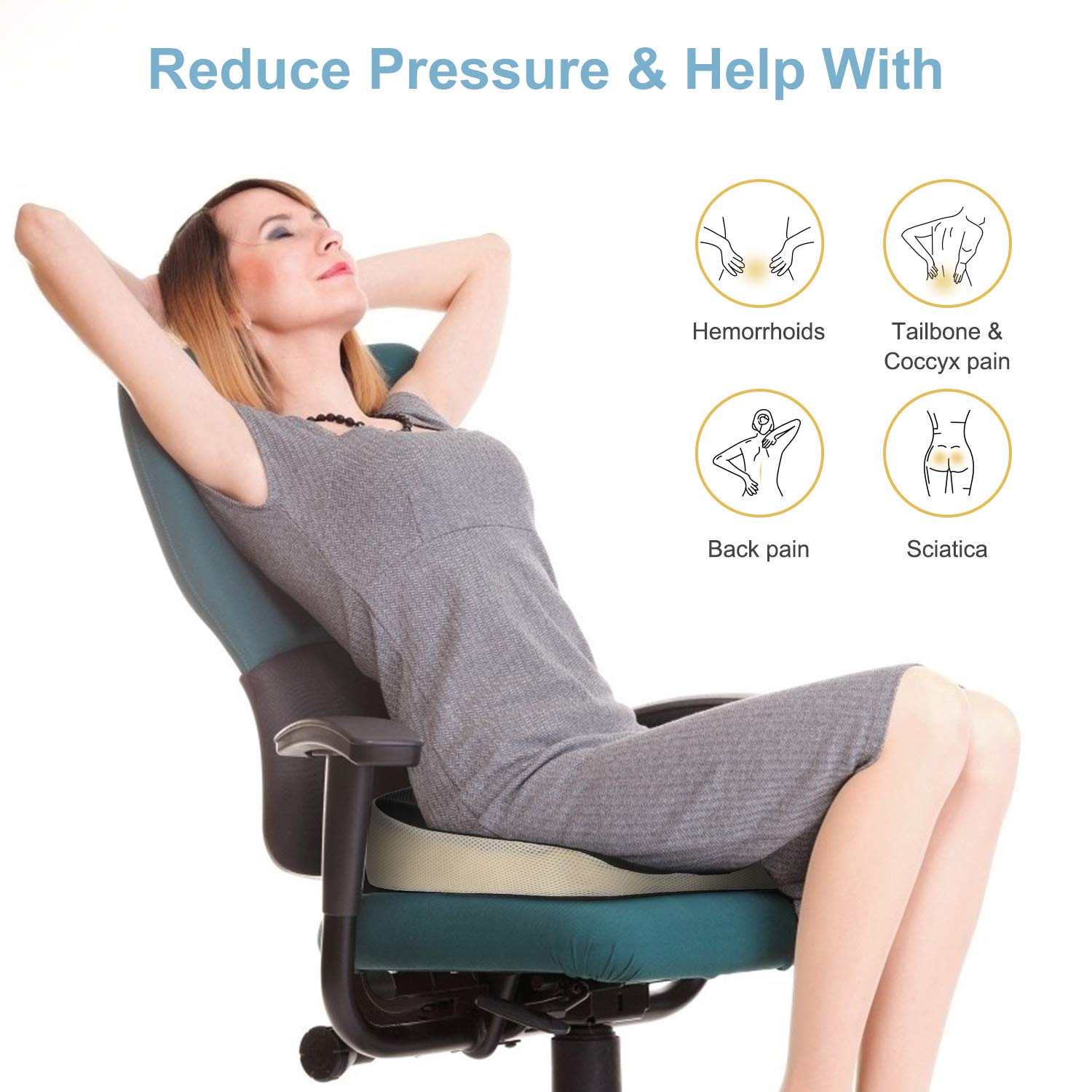 Sitzkissen, Orthopädisches Sitzkissen aus Memory Foam, Ergonomisches Sitzkissen für Bürostuhl /Autositz / Steissbeinkissen Stuhlkissen Sitzkissen Outdoor Zuhause, Schwarz