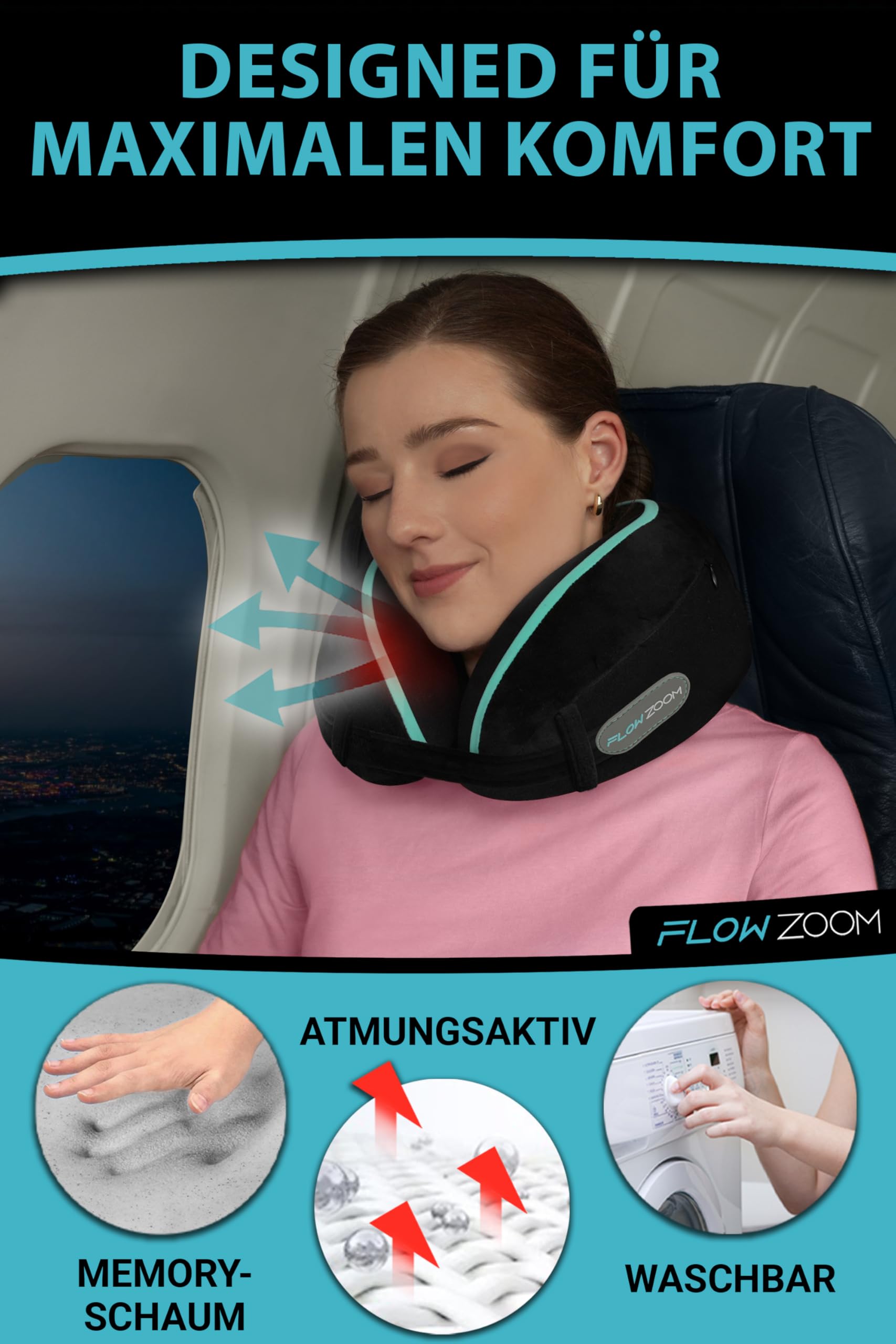 Bequemer Neck Cushion Flugzeug & Auto Reisekissen Memory Foam mit schlankem Rücken und waschbarer Abdeckung (Velvet Soft & Breathable) - Neck Cushion Adults Grey