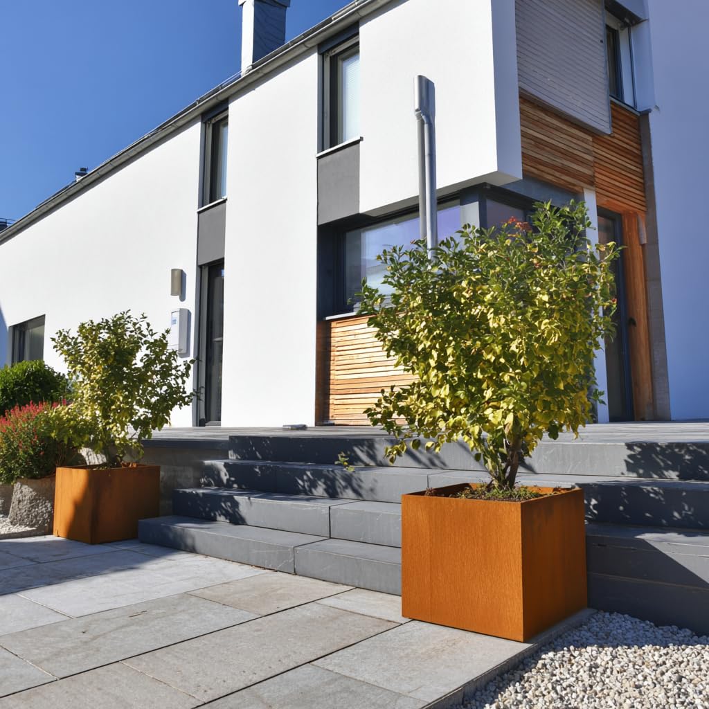 Cortenstahl Pflanzkübel - Blumenkübel quadratisch – wetterfest & langlebig – Garten Terrasse Balkon – Edelrost Pflanzgefäss