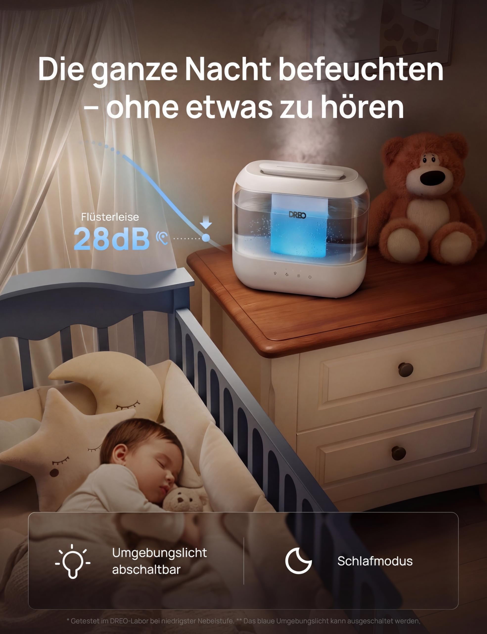 Smart Luftbefeuchter für Schlafzimmer, oben befüllbarer 4L Supergroßer Kühler Nebel Humidifier mit Öl Diffusor und Nachtlicht, 36 Stunden Laufzeit, leiser Ultraschall Luftbefeuchter Zuhause