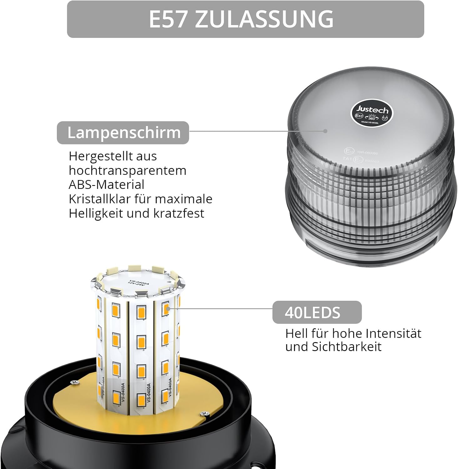 Warnleuchte Rundumleuchte 360° Gelb Blitzleuchte 7 modus mit 5m Netzkabel Doppelter Schraube 12V / 24V Warnlicht mit Magnetfuß Notfallblinklampe Magnet Transparent für Auto LKW usw