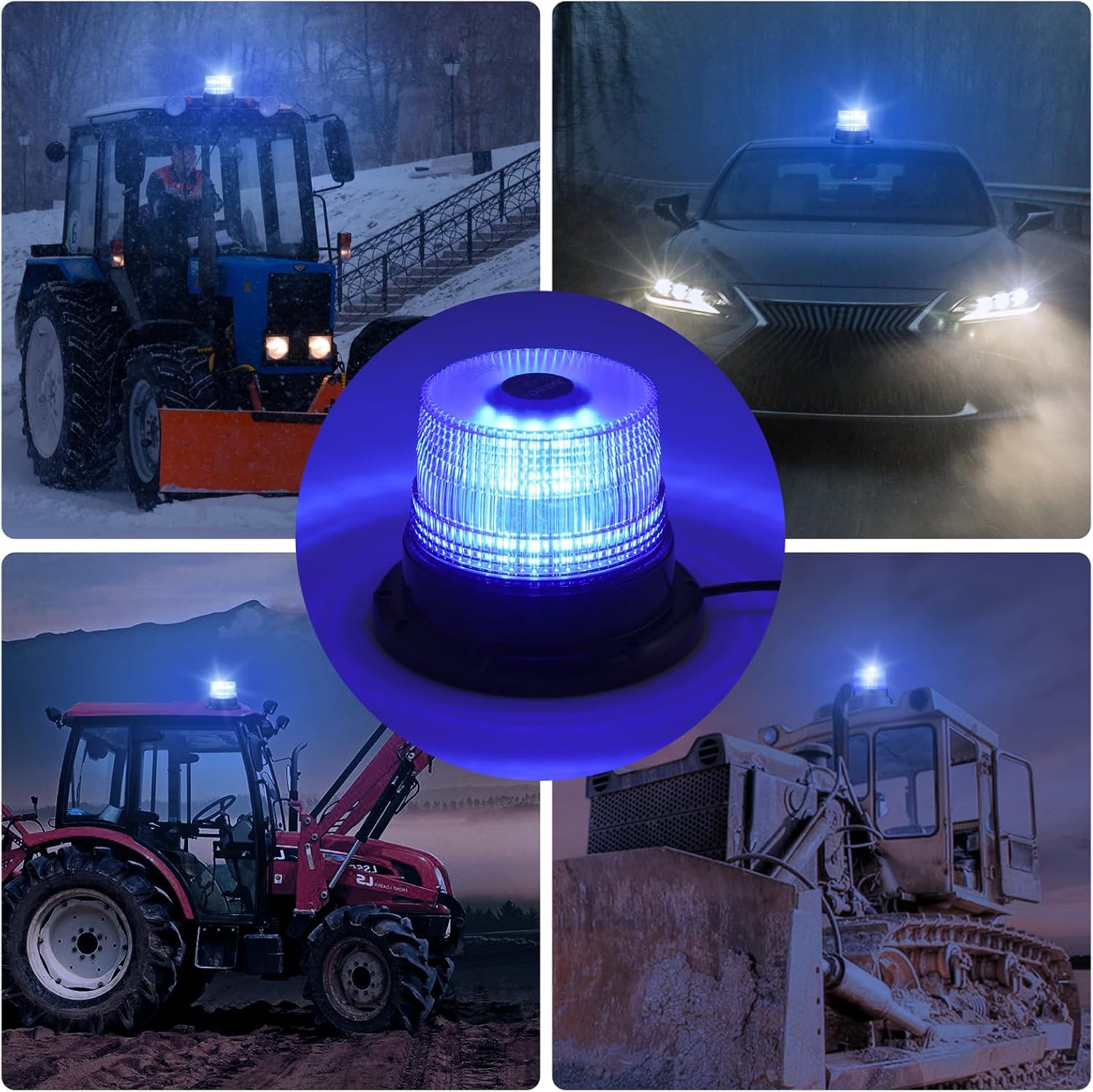 Warnleuchte Rundumleuchte 360° Gelb Blitzleuchte 7 modus mit 5m Netzkabel Doppelter Schraube 12V / 24V Warnlicht mit Magnetfuß Notfallblinklampe Magnet Transparent für Auto LKW usw