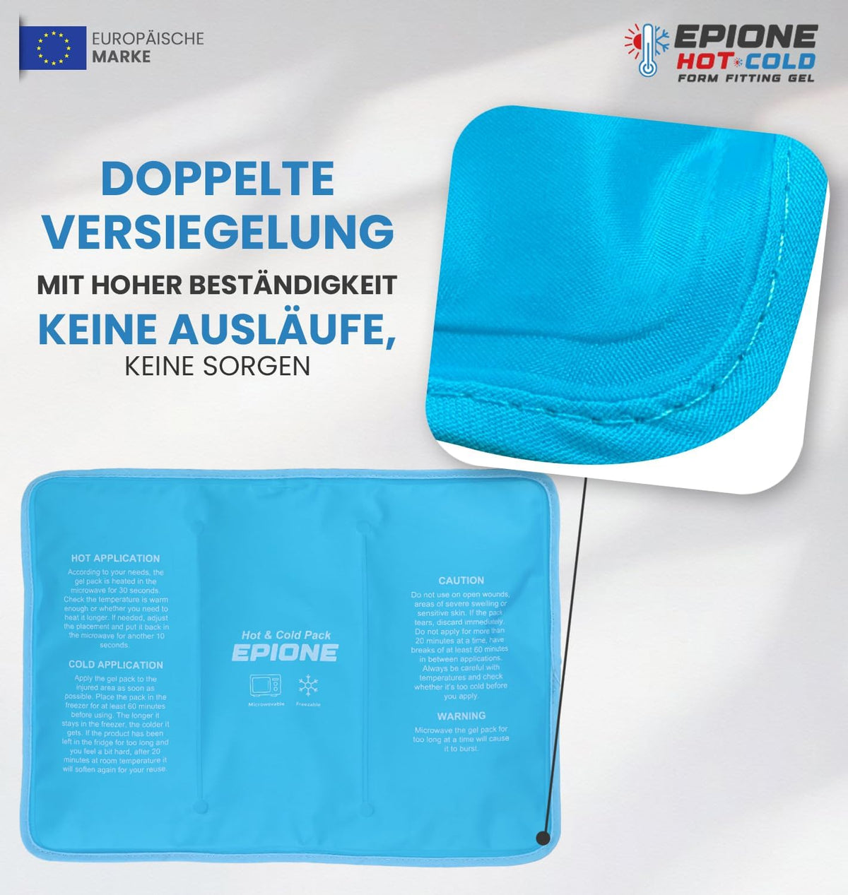Kühlpads Epione 3XL Gelkissen kalt/warm – mit elastischem Gurt und Stoffhülle – wiederverwendbar zur Schmerzlinderung bei Muskel‑ und Gelenkschmerzen, Verletzungen und Physiotherapie