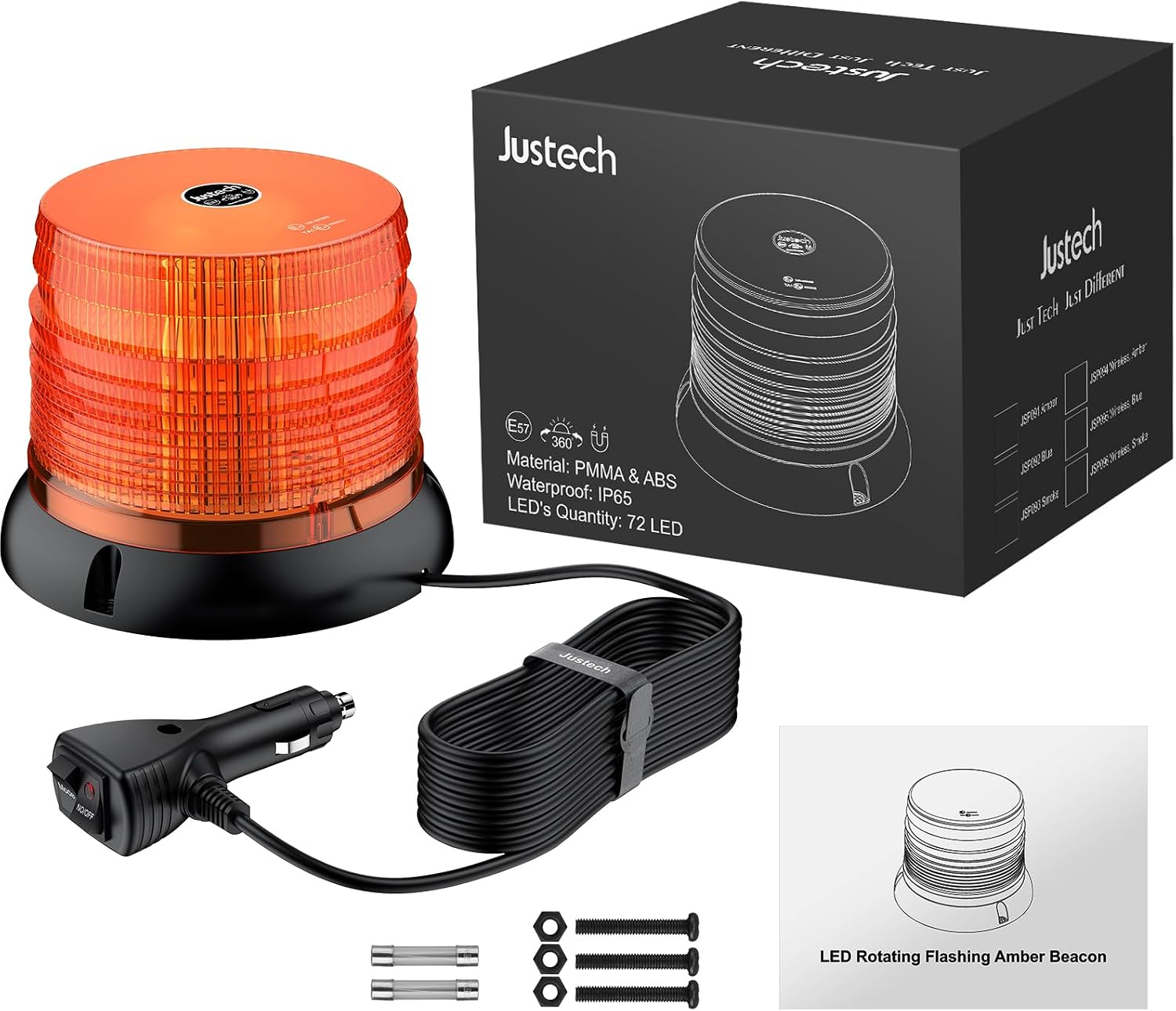 Warnleuchte Rundumleuchte 360° Gelb Blitzleuchte 7 modus mit 5m Netzkabel Doppelter Schraube 12V / 24V Warnlicht mit Magnetfuß Notfallblinklampe Magnet Transparent für Auto LKW usw