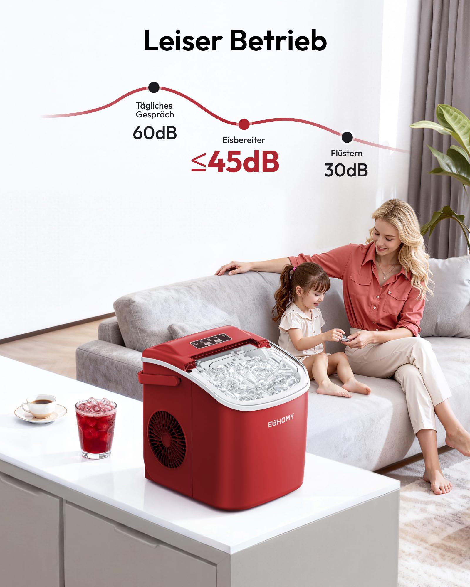 Eiswürfelmaschine Klein, 9 Eiswürfel in 6 Minuten, 12 kg/24H, Eiswürfelmaschine Edelstahl mit Tragbarem Griff, Selbstreinigender Kompakter Eiswürfelmaschinen für Zuhause/Küche/Büro/Bar