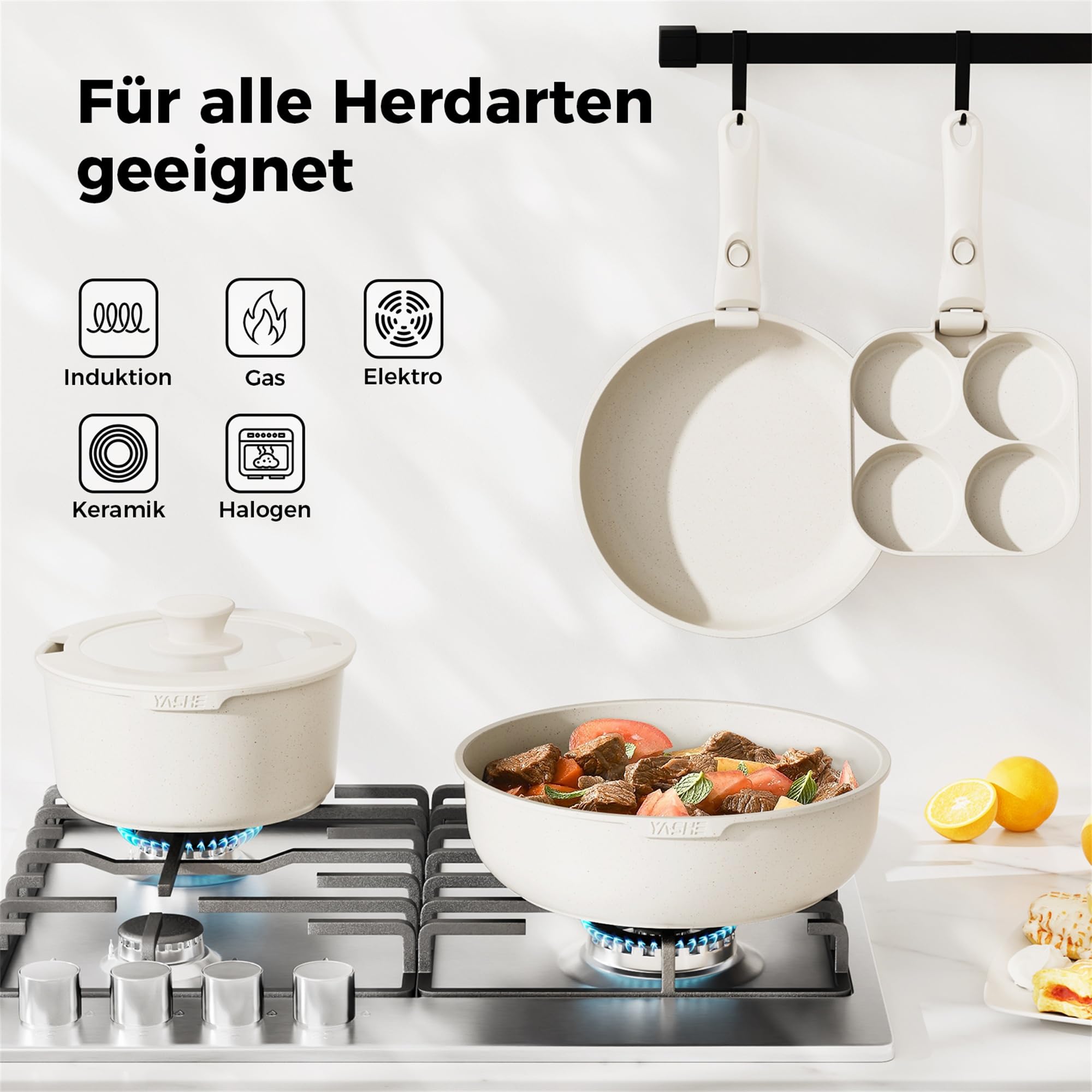 20er Set Kochtopf mit Anti-Haft-Beschichtung, abnehmbare Griffe, geeignet für Induktionskocher, Ofen bis 230 °C, Geschirrspüler sicher / NEU & OVP!