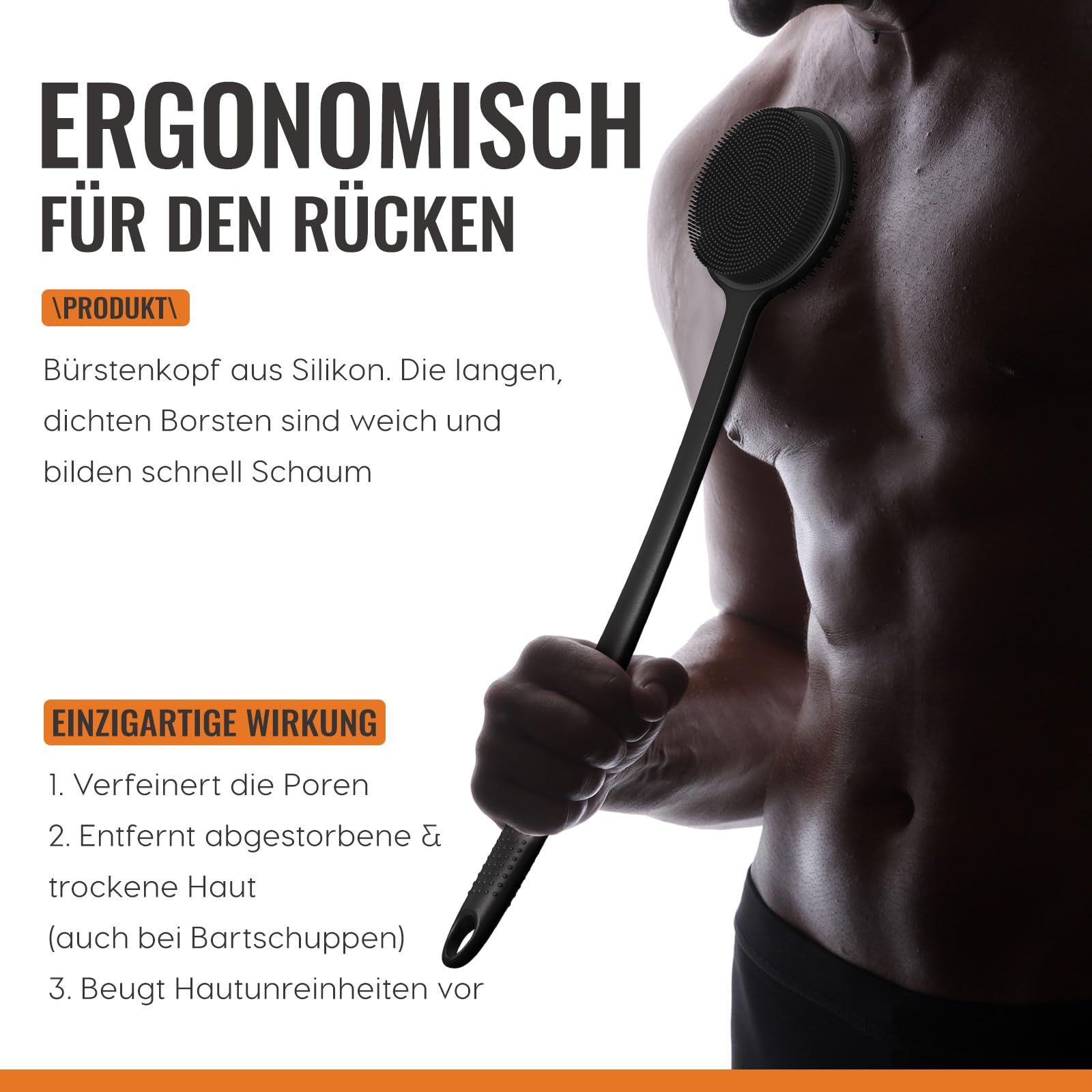 Silikon Rückenschrubber für Die Dusche, Silikon Körperschrubber mit Langem Griff, Rückenschrubber, Abgestorbene Haut entfernen und Massage