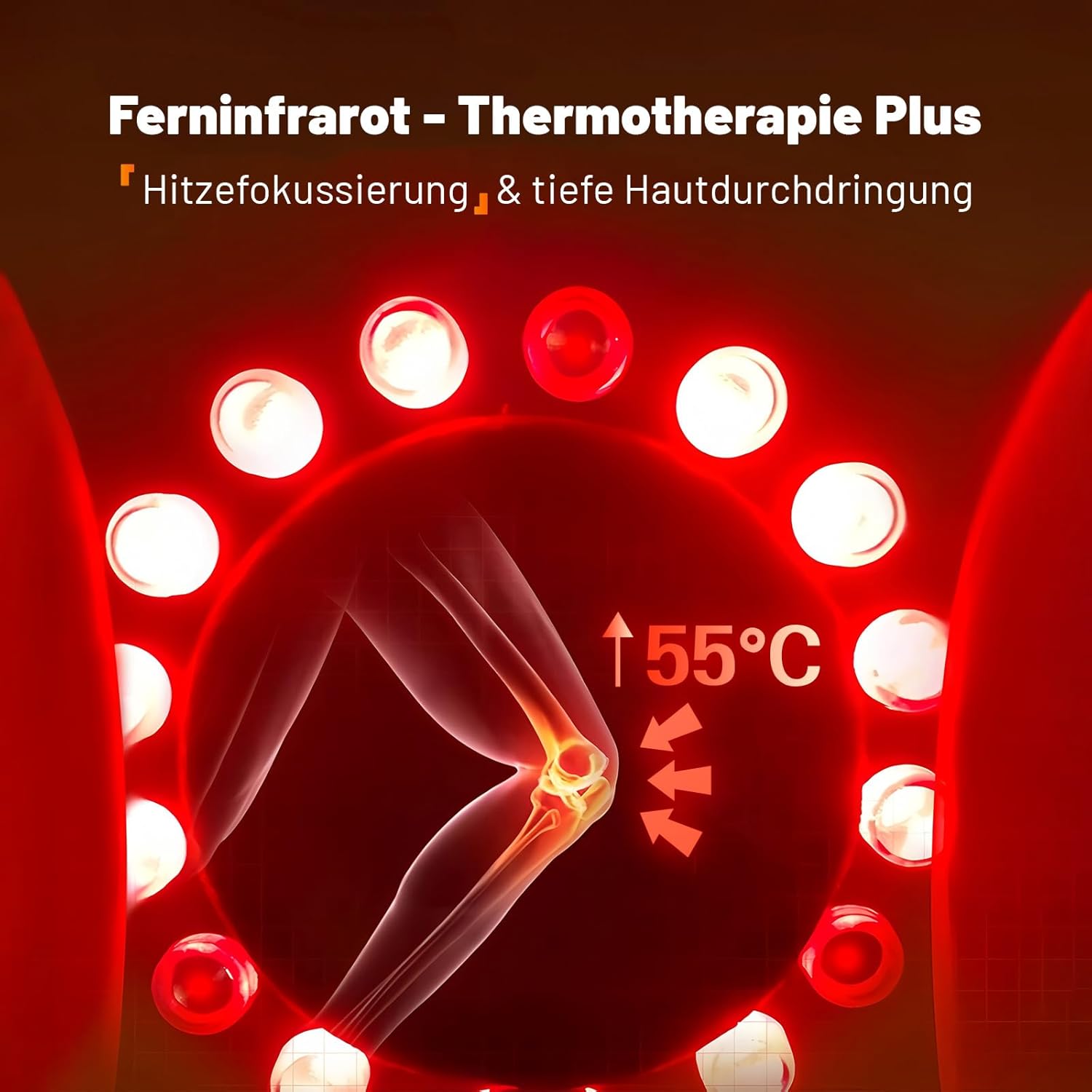 Knie-Massagegerät, 3 Temperaturstufen, Rotlicht-Therapie, LCD-Display, Wärme- und Vibrationstherapie, 7000 U/Min, 120 Min Laufzeit