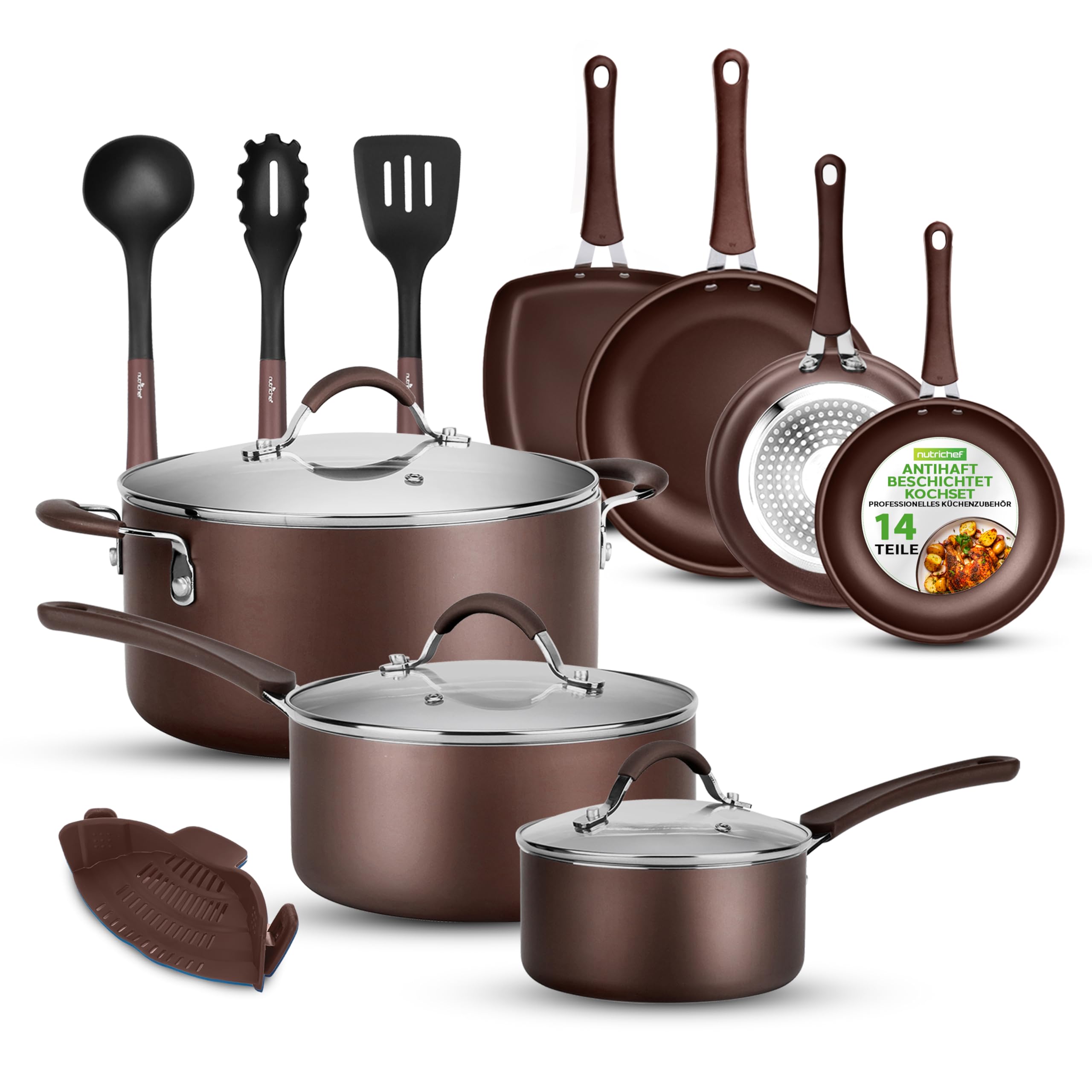 Induktions-Saucepan-Set, 14 Stück, Non-Stick-Beschichtung, Töpfe & Pfannen PFOA/PFOS frei, Kochtopf-Set, Küchenset, Edelstahl, Aluminium - Hochwertiges Kochgeschirr / NEU & OVP!