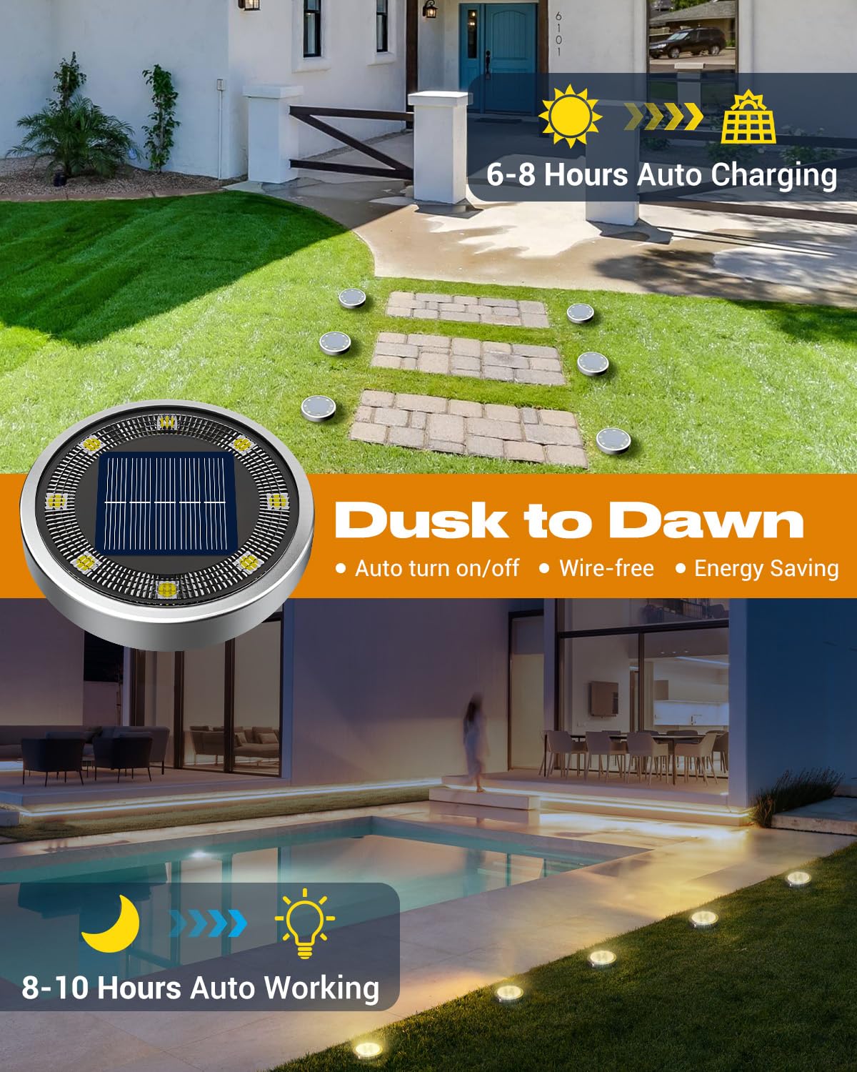 Solar Bodenleuchten Aussen, 8 LED Gartenbeleuchtung Solar Wasserdicht Boden Solarleuchten, Solarlampen für Außen Garten Rasen Auffahrt Gehweg