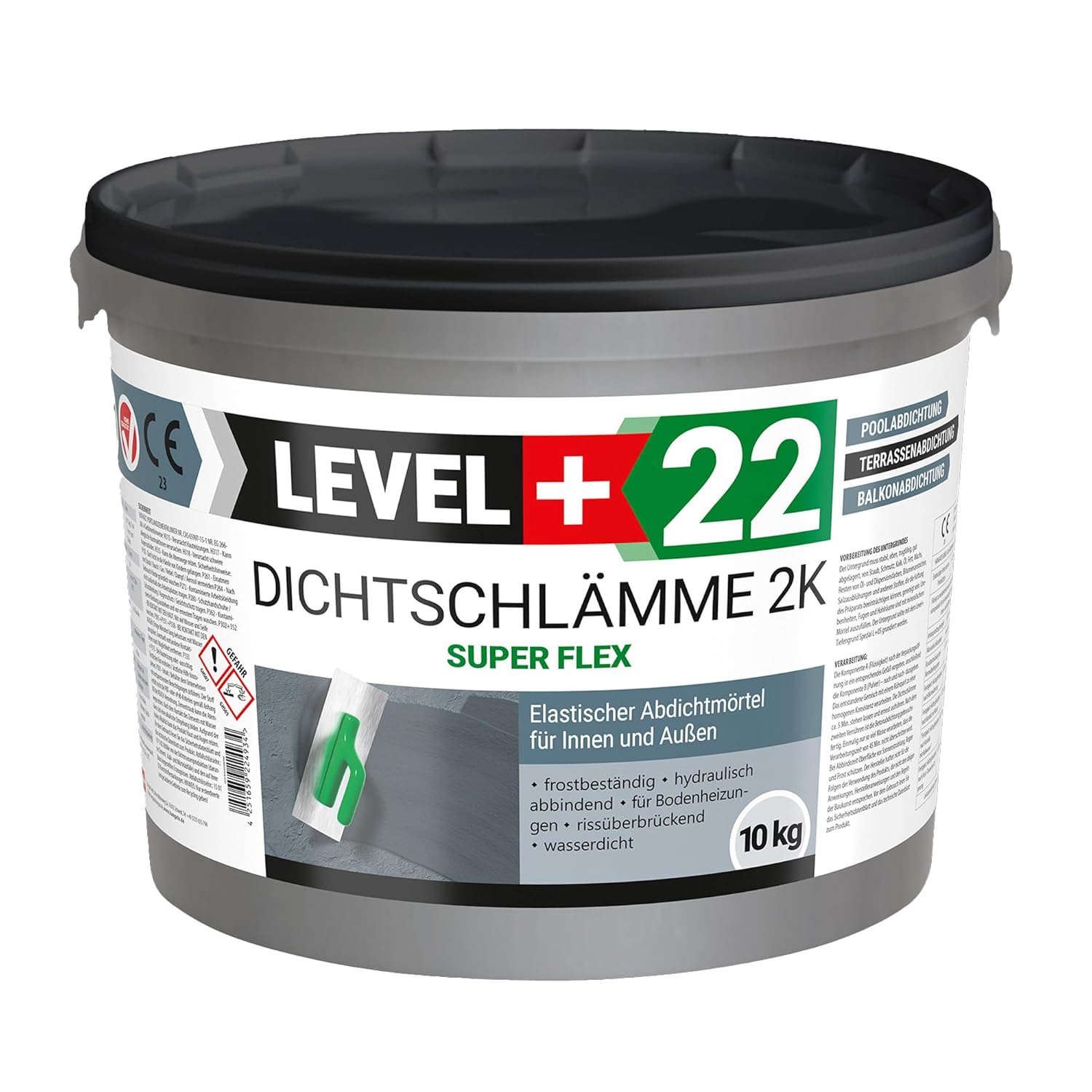 5 x Dichtschlämme 2K Super Flex 10kg, Hochelastische Abdichtung für Innen und Aussen L+22, Schwimmbad, Terrasse, Balkone, Pool, Dusche