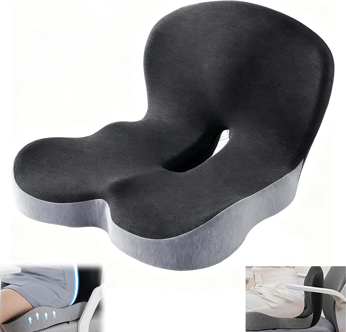 Ergonomisches Sitzkissen mit Rückenlehne, Sitzpolster für Bürostuhl & Auto, Sitzkissen mit Seitlicher Unterstützung für Entlastung von Rücken und Gesäßbereich