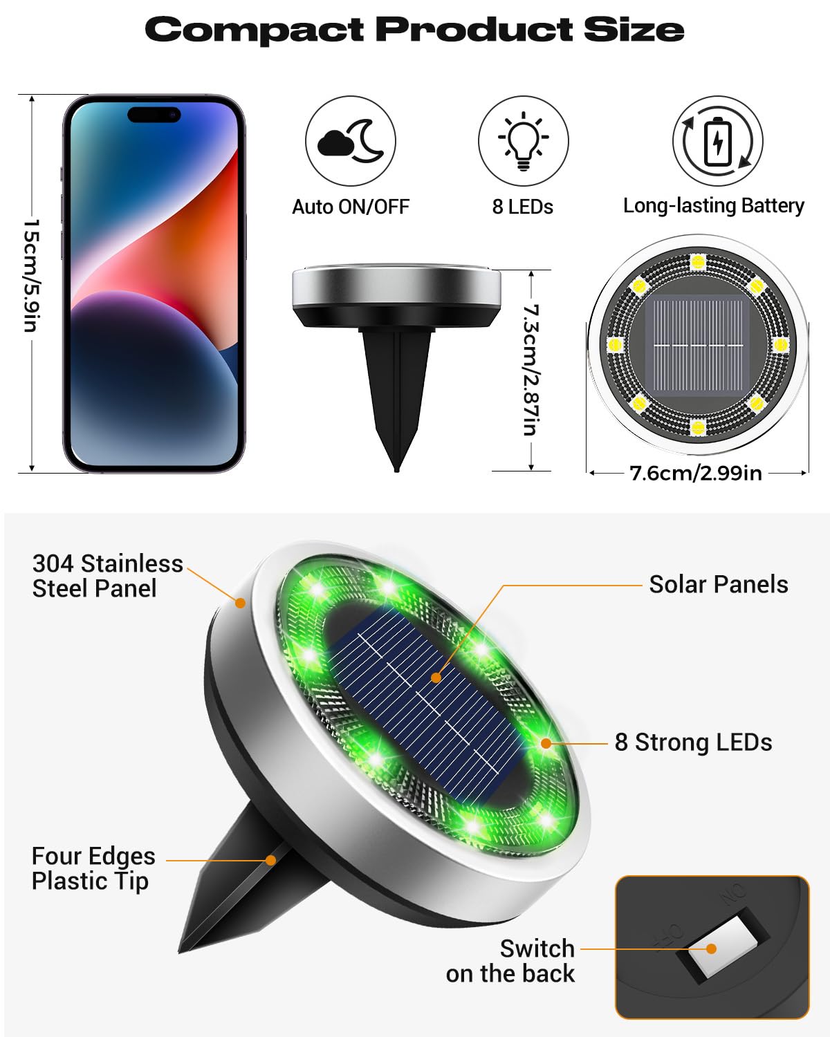 Solar Bodenleuchten Aussen, 8 LED Gartenbeleuchtung Solar Wasserdicht Boden Solarleuchten, Solarlampen für Außen Garten Rasen Auffahrt Gehweg