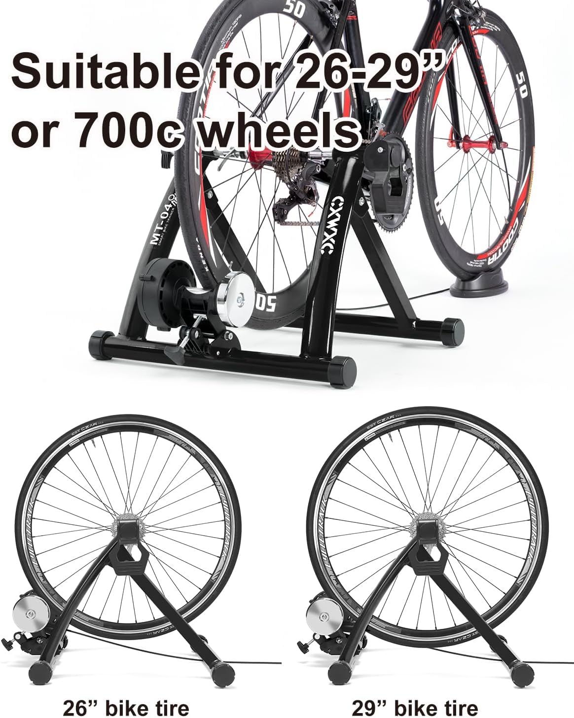 Fahrrad Rollentrainer, Klappbar Stahl Bike Trainer mit Schnellspanner Vorderradunterlage Radtrainer für 26-29 Zoll Fahrradtraining Fahrradfahren Zuhause Indoor