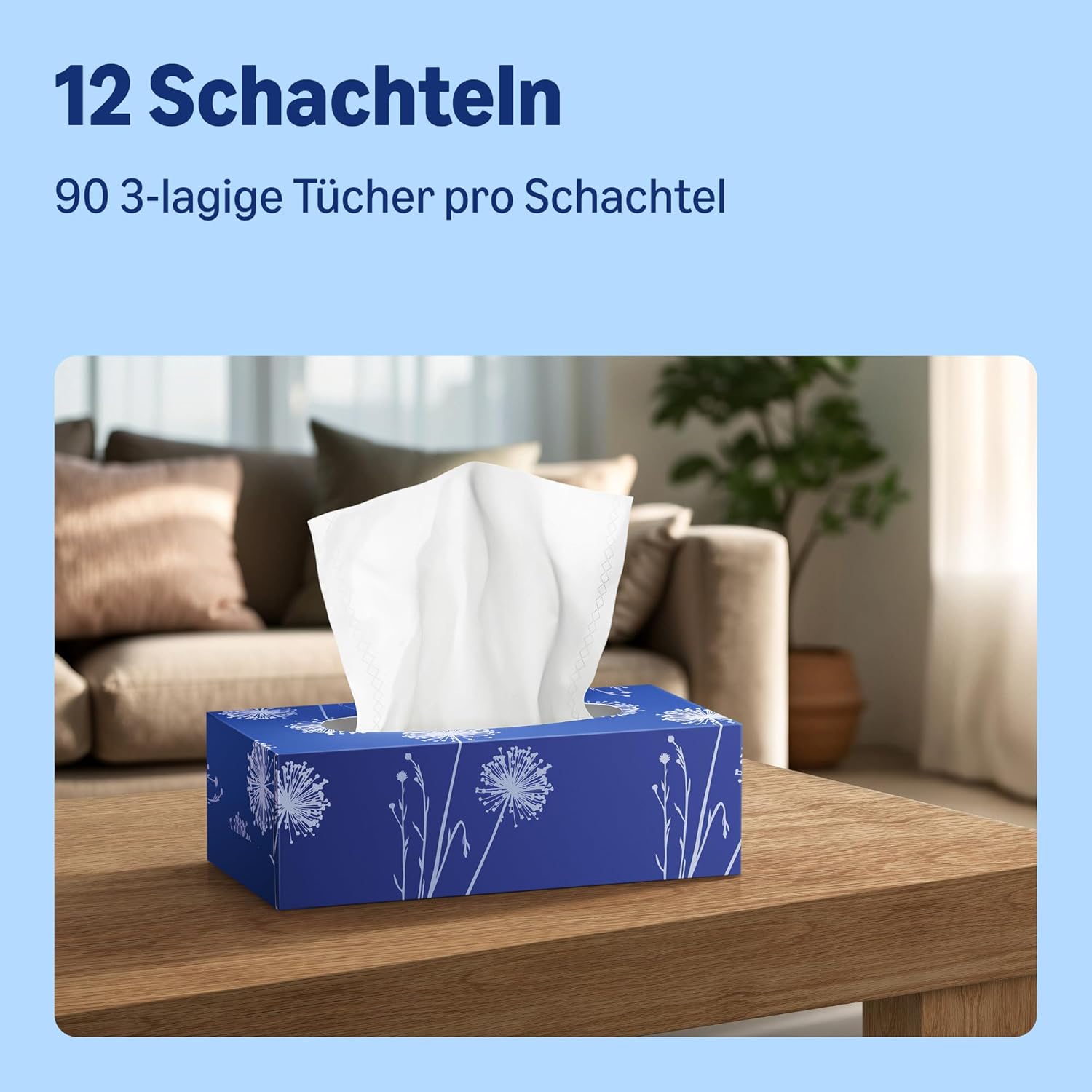 3-lagige Kosmetiktücher, 1080 Blatt, 12 Packungen à 90 Blatt