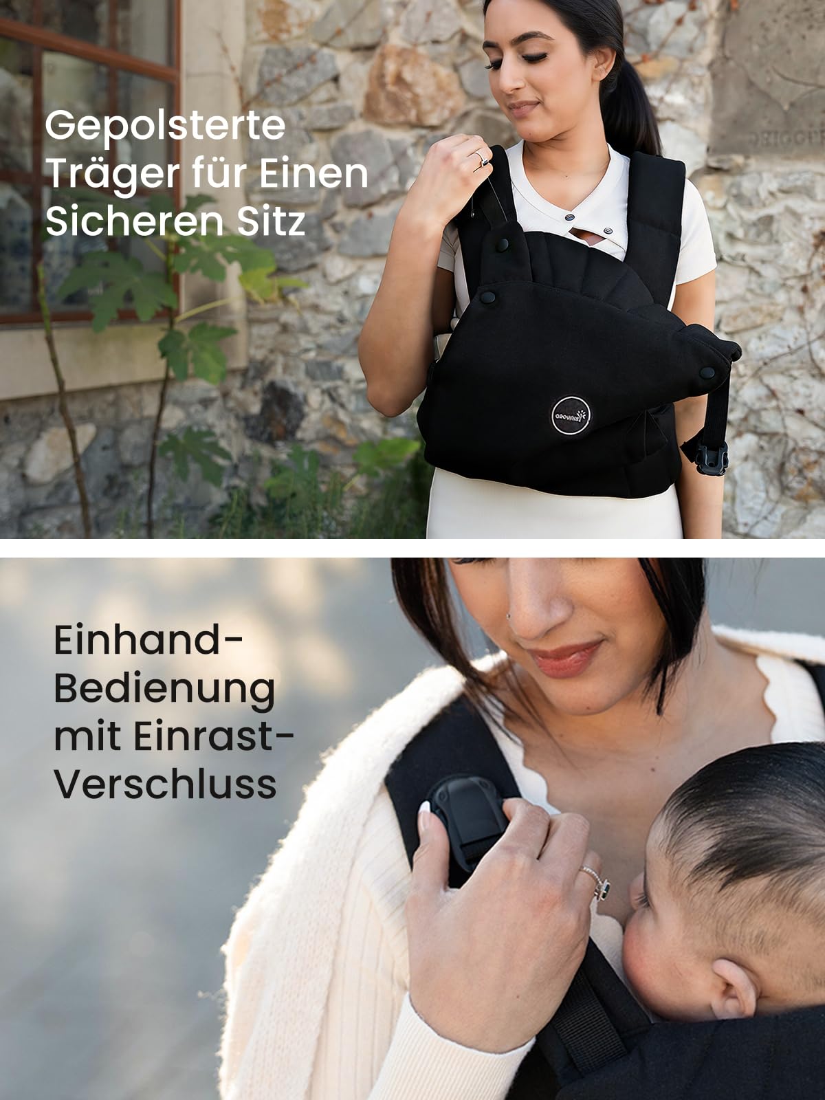 Babytrage, Ein-Klick-Schnalle für Einfaches Anlegen, Bequemer Träger von Neugeborenem bis Kleinkind mit Kopfstütze (3-20kg, 3-24Monate), Ergonomisch & Leicht