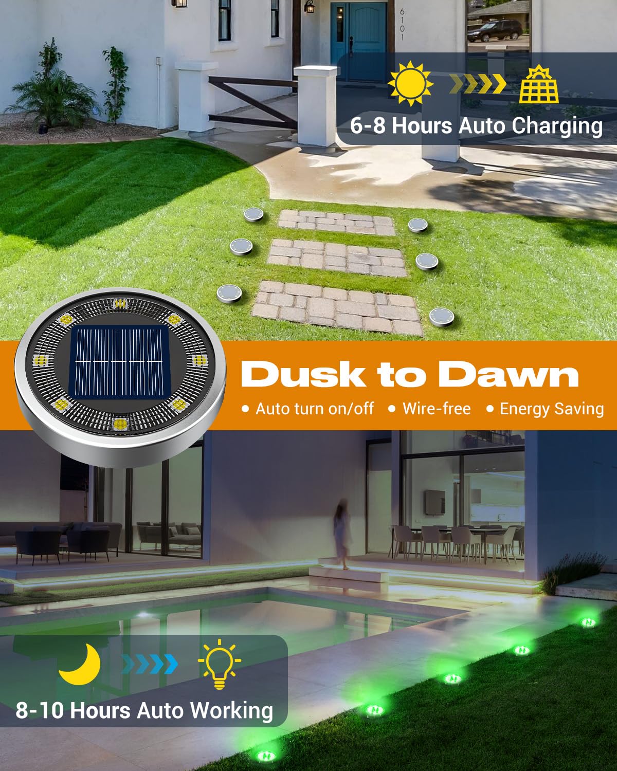 Solar Bodenleuchten Aussen, 8 LED Gartenbeleuchtung Solar Wasserdicht Boden Solarleuchten, Solarlampen für Außen Garten Rasen Auffahrt Gehweg