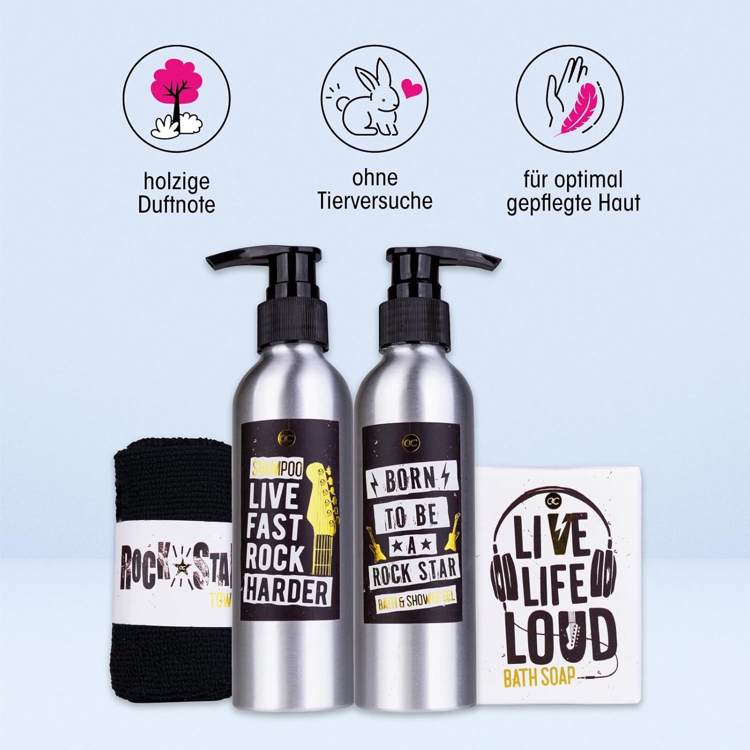 Geschenkset in Metallgitarre, inklusive Duschgel, Body Lotion, Seife und kleinem Handtuch - Ungewöhnliches Geschenkset für besondere Anlässe wie Muttertag, Vatertag, Geburtstag oder Ostern / NEU & OVP!