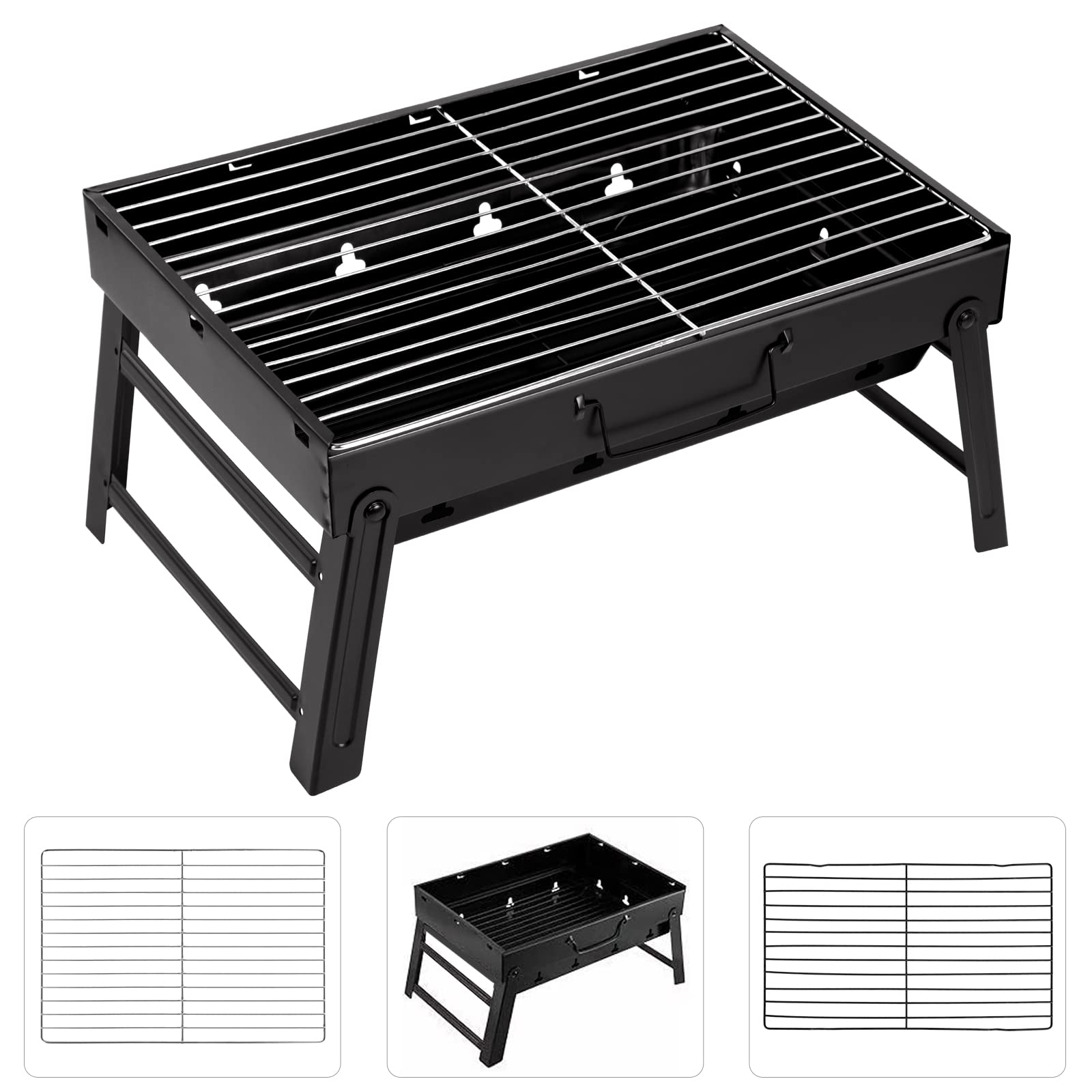 Holzkohlegrill Picknickgrill Edelstahl Kleiner Grill Portabler Campinggrill Abnehmbare BBQ Grills für Outdoor Garten Party