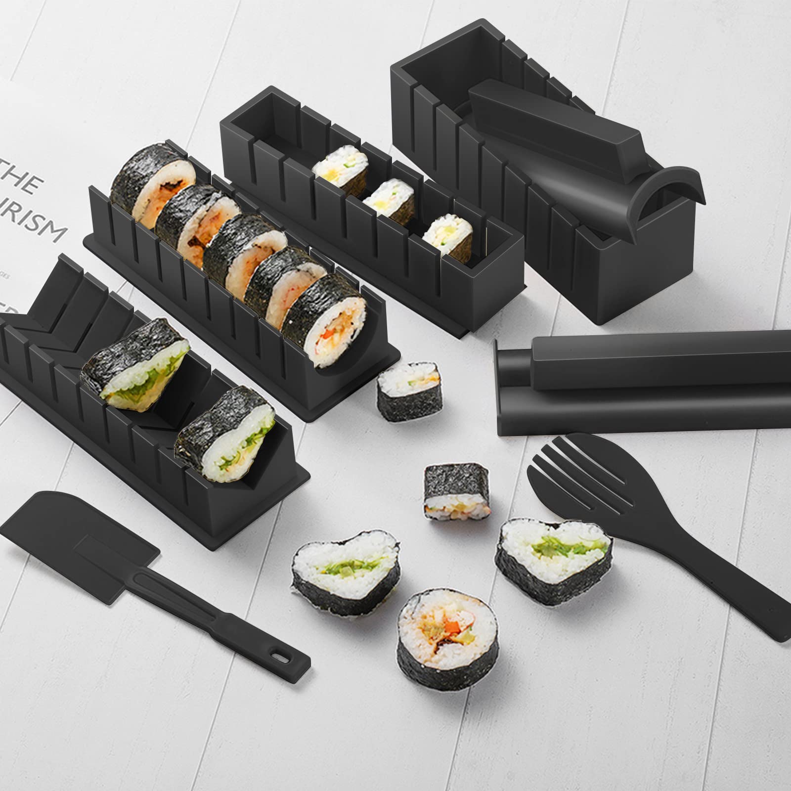 Sushi Set, 20-teiliges Kit für Anfänger, um sich selbst Sushi zu machen, Sushi-Platte mit Reisrollenformen, Gabel, Messer, Rollmatte, Sticks