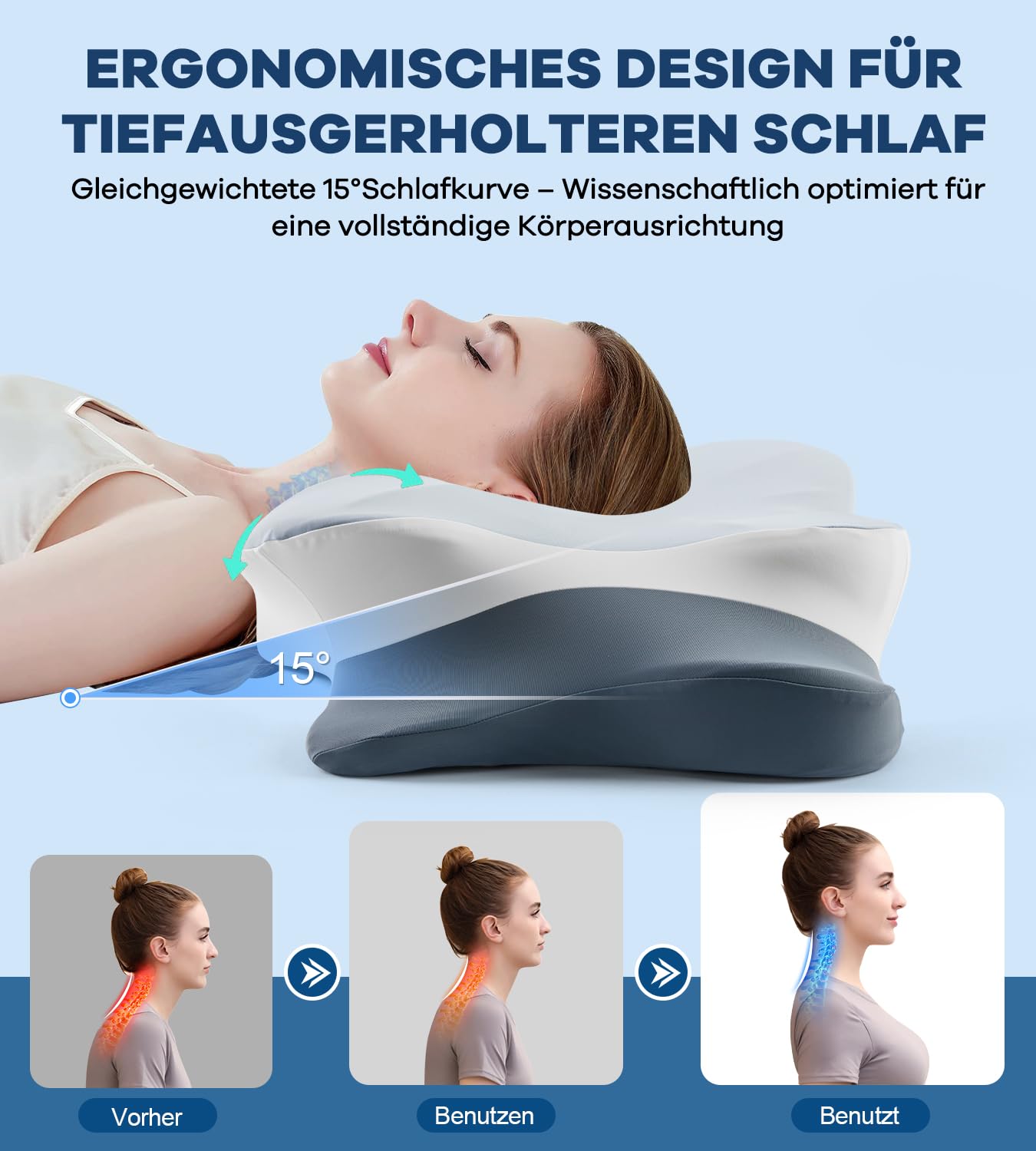 Memory Schaumkissen, ergonomisches Halskissen, Seitenschläferkissen für Seiten, Rücken- und Magenschläfer