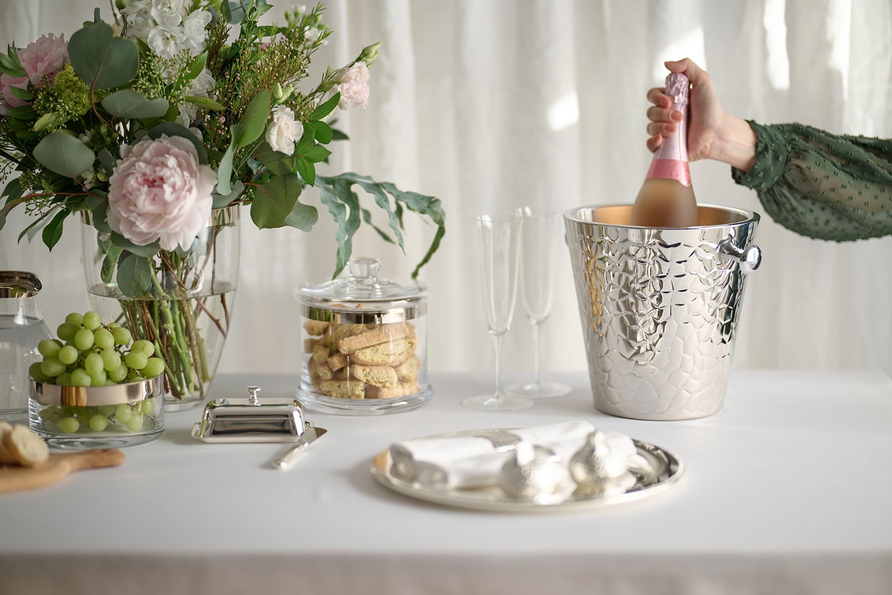 Sektkühler Sevilla, glatt, mit Ständer, Edelstahl, mit Griffen, für 1 Flasche - Getränkekühler, Flaschenkühler, Weinkühler, Champagner Kühler, Eiseimer