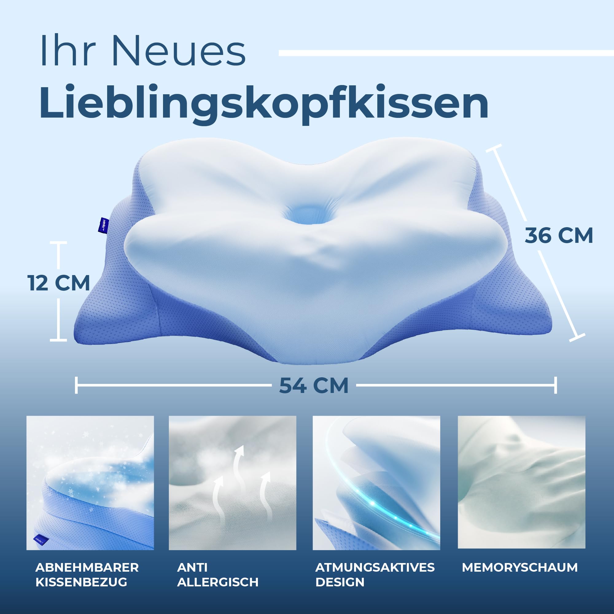 Ergo Halskissen, Memory Schaumkissen, Halsstütze Kissen, Ergonomisches Kissen, Kissen für Seiten, Rücken- und Bauchschläfer