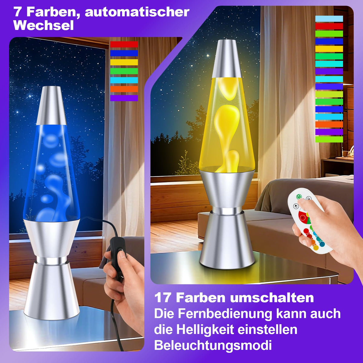 Lavalampe Große mit 17 Farbwechsel und Fernbedienung 40 cm
