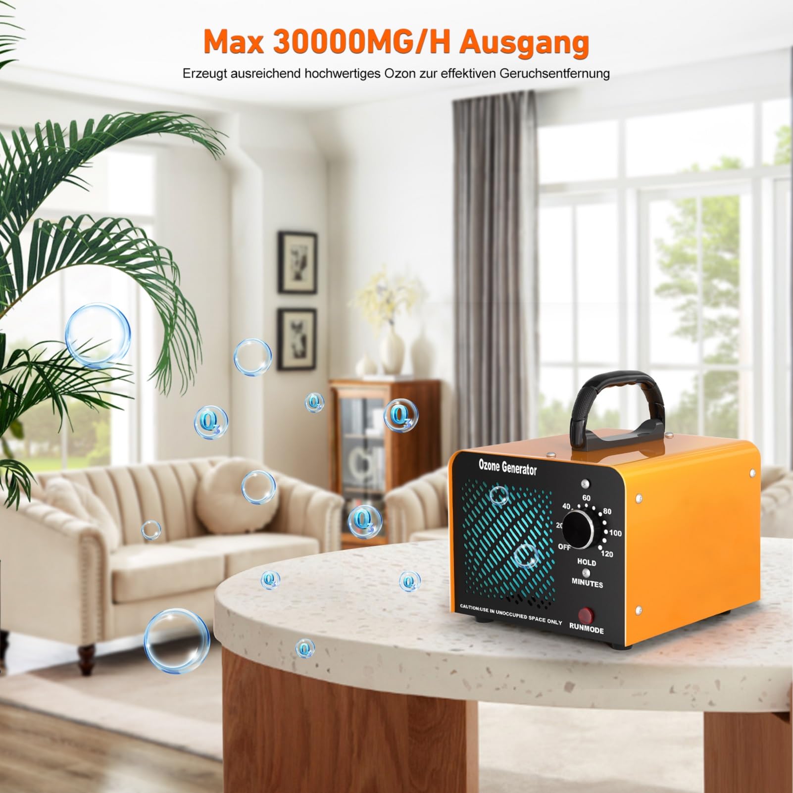 Ozongenerator O3 65000 mg/h, Ozongenerator für Autos, Industrie-Ozon-Geräteheim mit 120-Minuten-Timer, O3-Ozoniser bis 300 m2, Ozongenerator für Garagen, Haustiere, Küche, Handel, Hotels