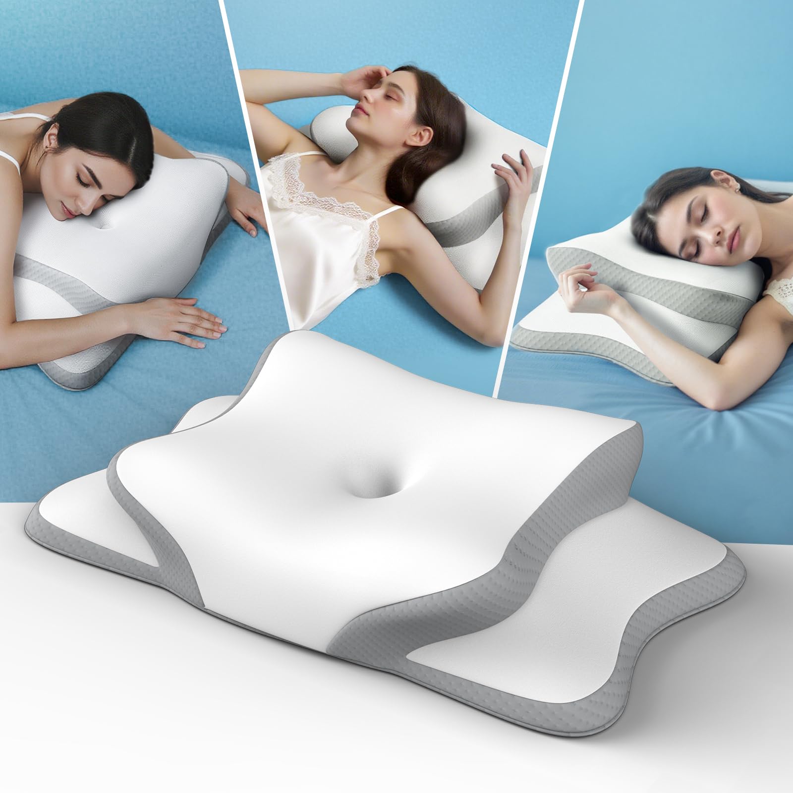 Halskissen, Memory Foam Kissen, Hals Stützkissen, Ergonomisches Kissen, Kissen für Seiten, Rücken- und Bauchschläfer