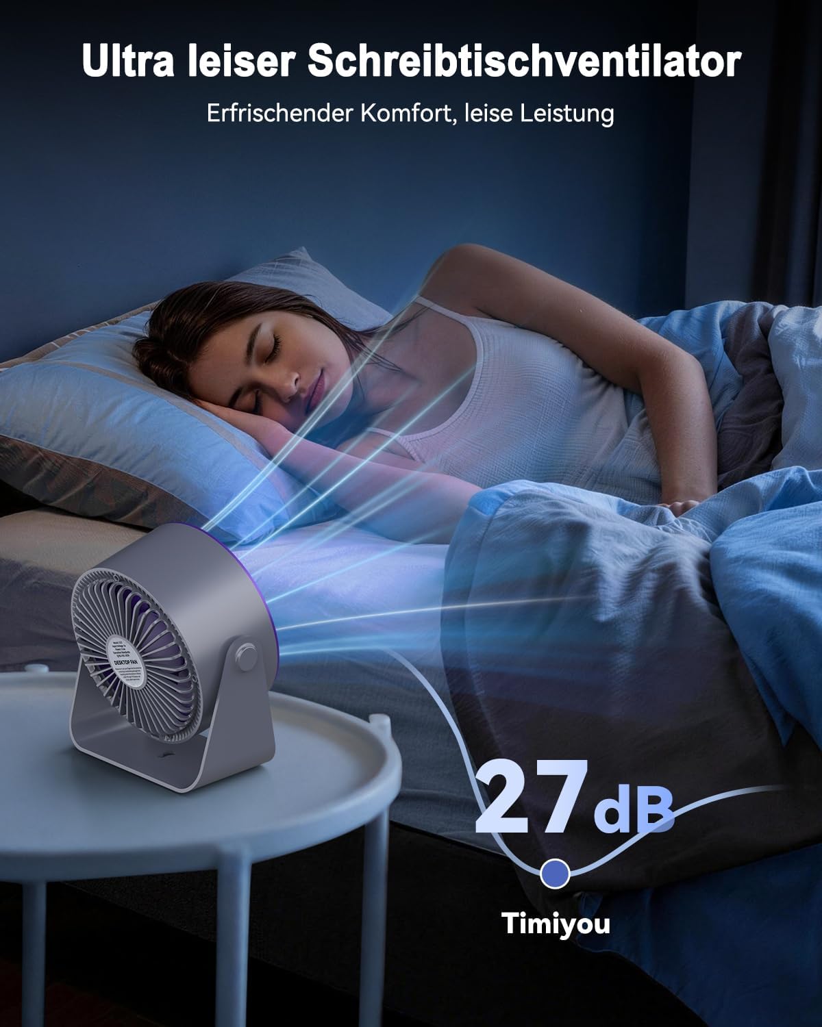 Leiser Turbo Tischventilator mit Digitalem LED-Display, 100-stufig einstellbar & 360° neigbar - 3600mAh USB-wiederaufladbar - Ideal für Büro, Schlafzimmer, Zuhause & Outdoor