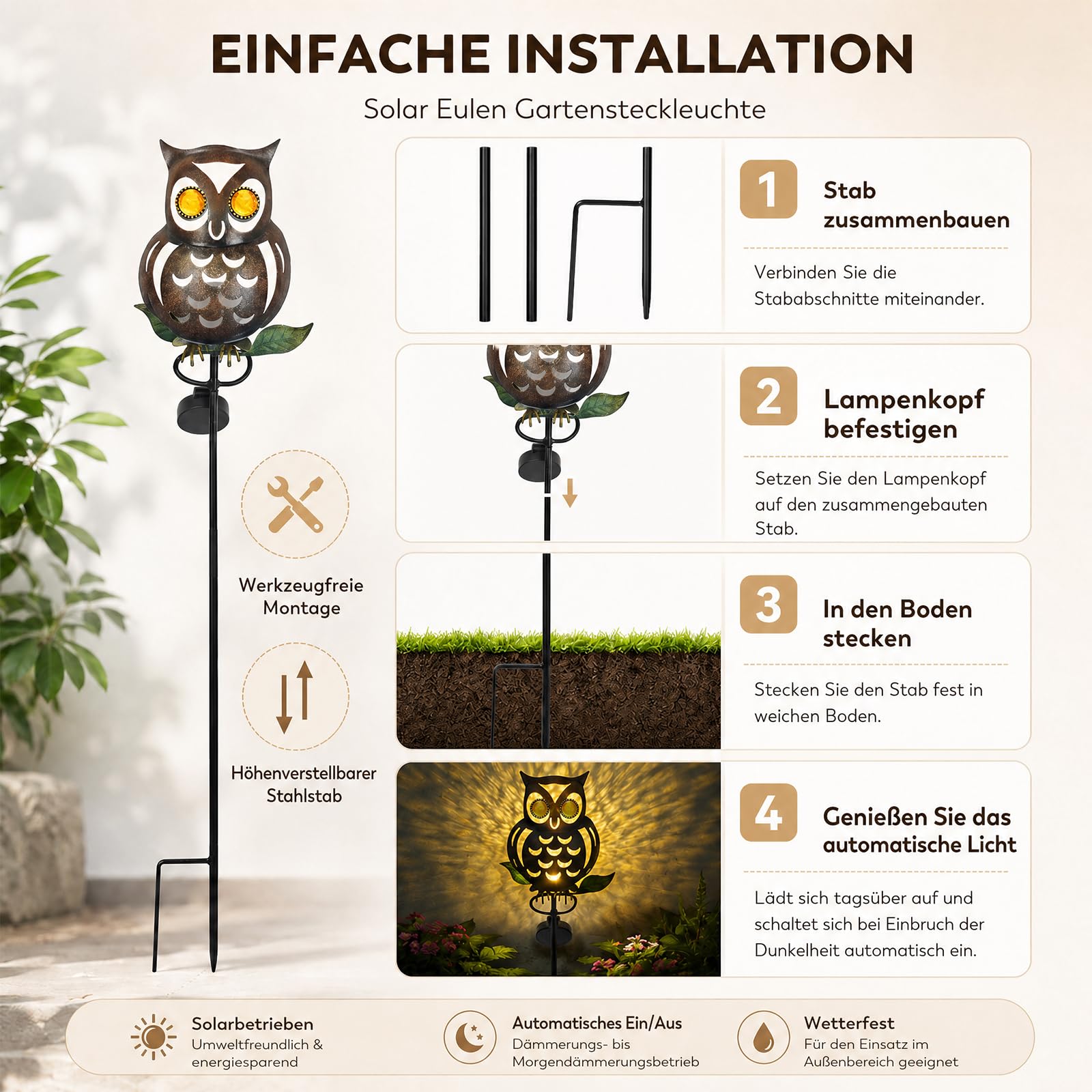 Solarleuchten Garten Schilf, Solarlampen für Außen, Wasserdichte Gartendeko für Draußen, Solar Deko für Rasen Gehweg Balkon Terrassen Landschaft Wegbeleuchtung