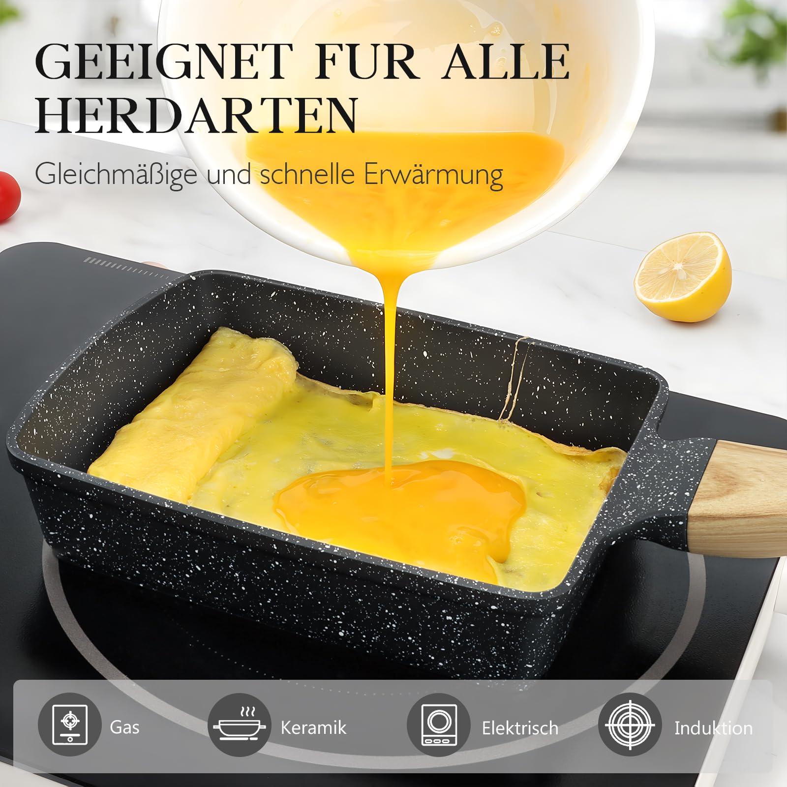 Spiegeleipfanne, 3-Loch Omlettenpfanne, Granit-Antihaftbeschichtung, PFOS/PFOA-Frei Eierpfanne für Gebratenes Frühstück/Eier/Wurst/Speck, Weiß