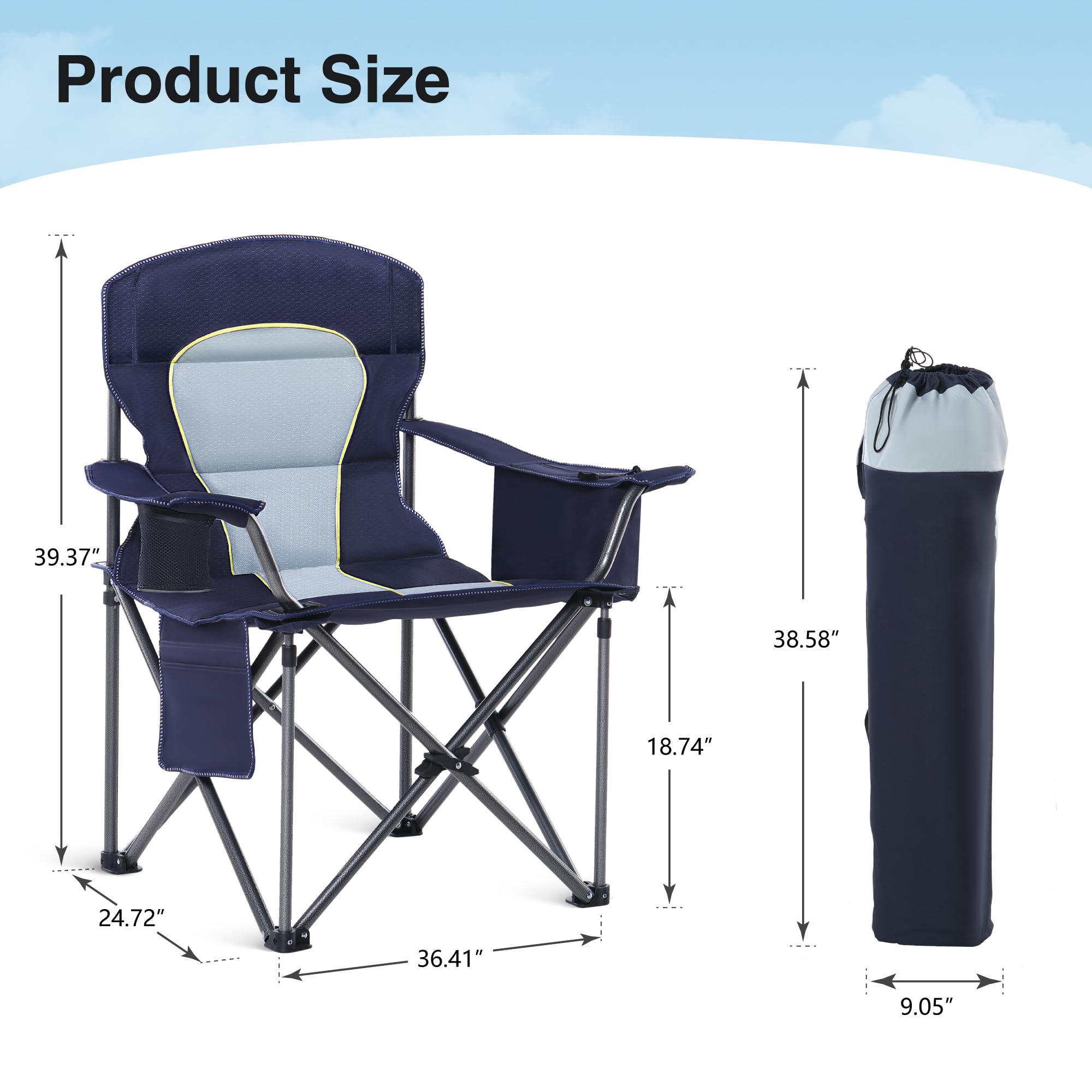 Campingstuhl Faltbar 200kg Klappstuhl Gepolstert mit Getränkehaltern Faltbarer Angelstuhl XXL mit Armlehnen Outdoorstuhl