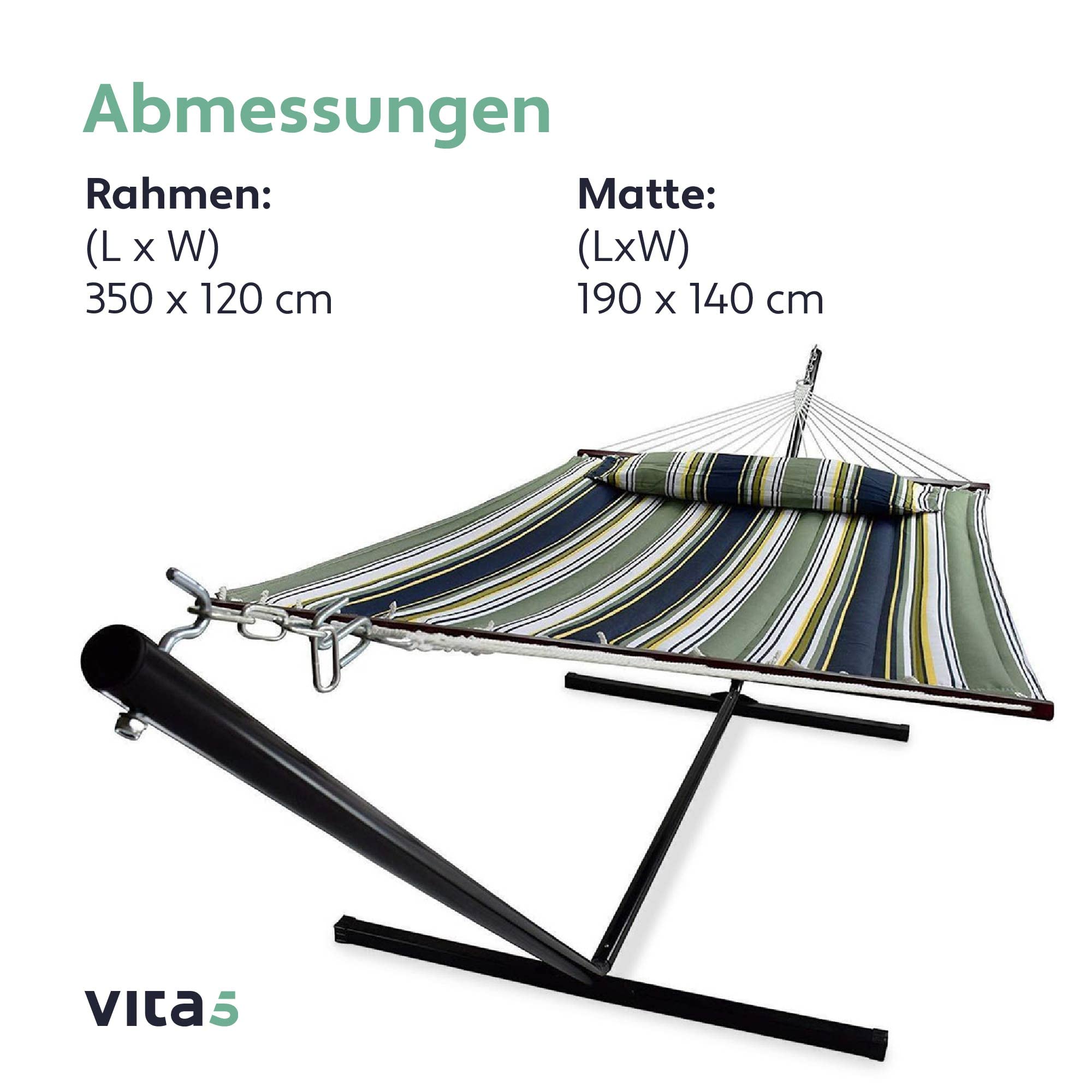 Hängematte mit Gestell und Tisch - Hängematte Outdoor für den Garten, Pool & Balkon - Großzügige Hängematten 2 Personen - Doppelhängematte mit Ständer und Beistelltisch - 200 kg Belastbarkeit